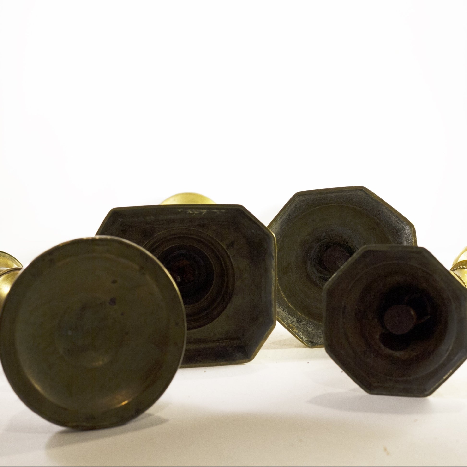 Set of Four Antique English Victorian BRASS CANDLESTICKS Late 19th Century