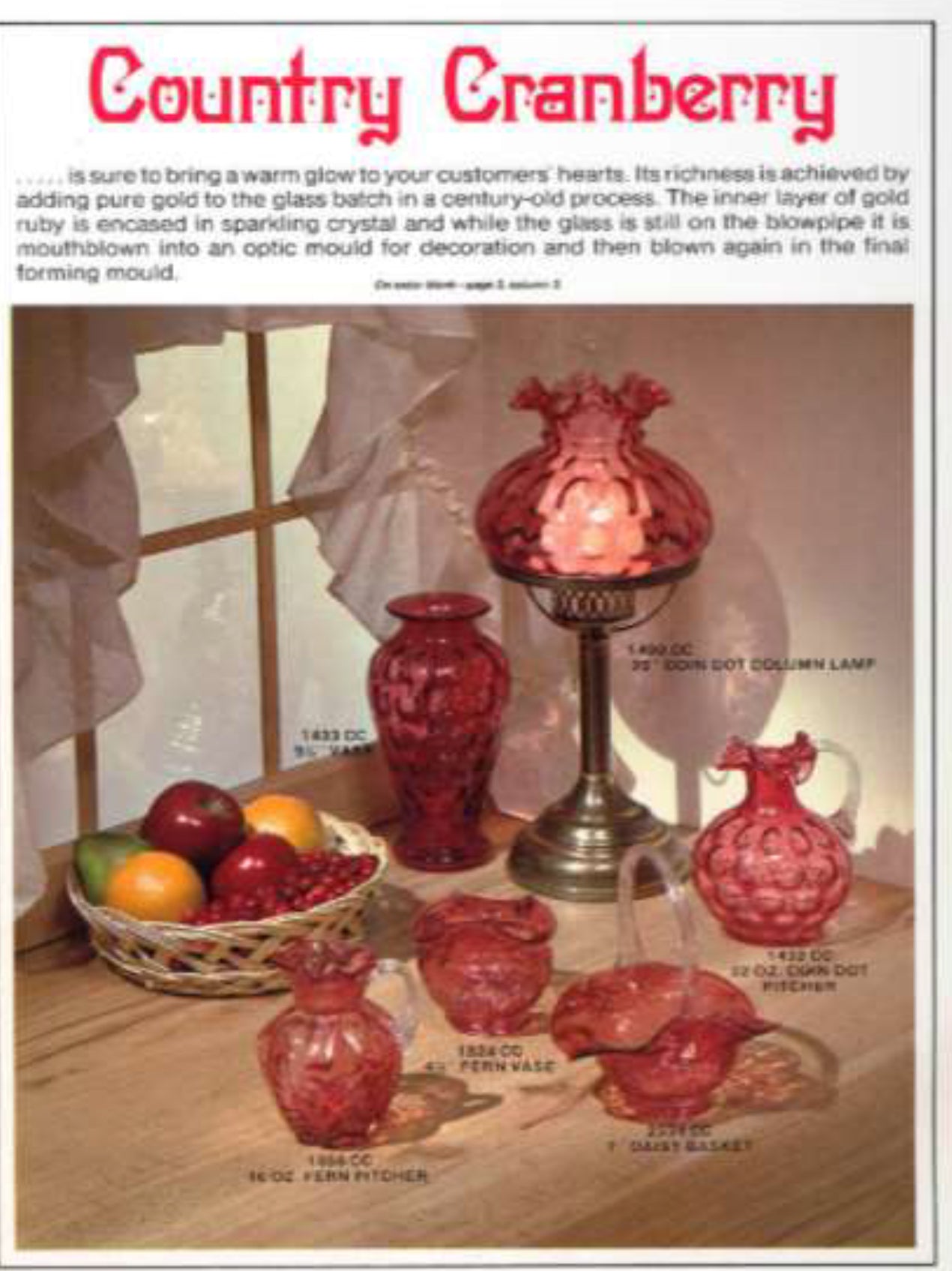 FENTON CRANBERRY GLASS January 1982 Catalog