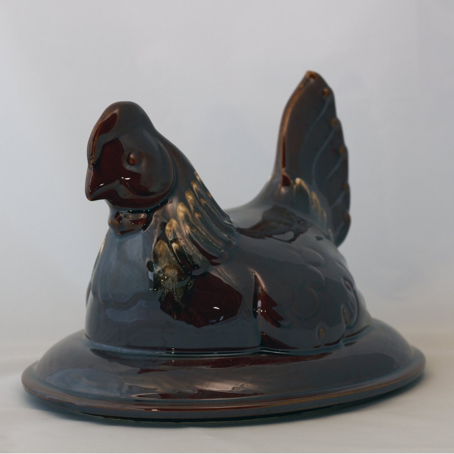 CHICKEN SERVER WITH COVER Hull House 'n Garden Mirror Brown "Drip" Circa Late 1960s to 1986