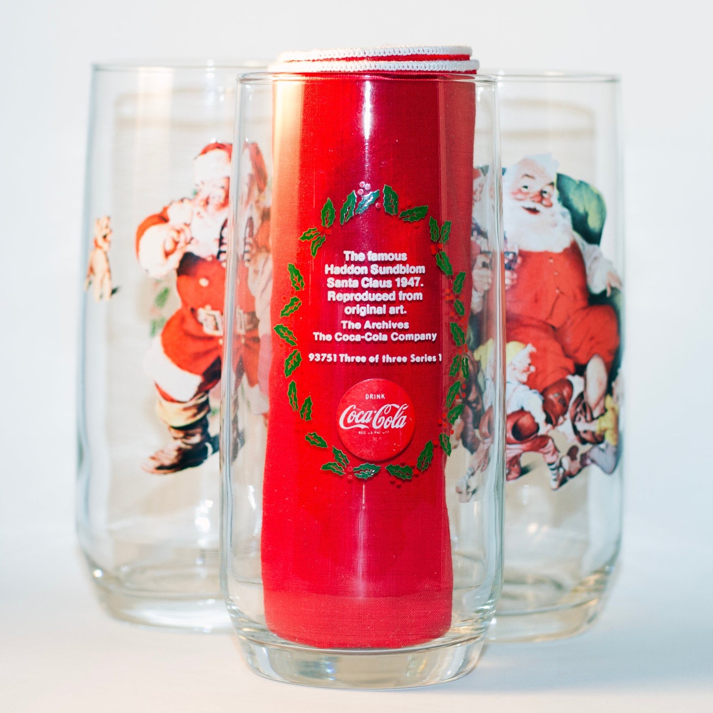 Coca-Cola Haddon Sundblom 1947 SANTA CLAUS Illustrated Glasses | Series 1 | Set of Three (3 of 3)