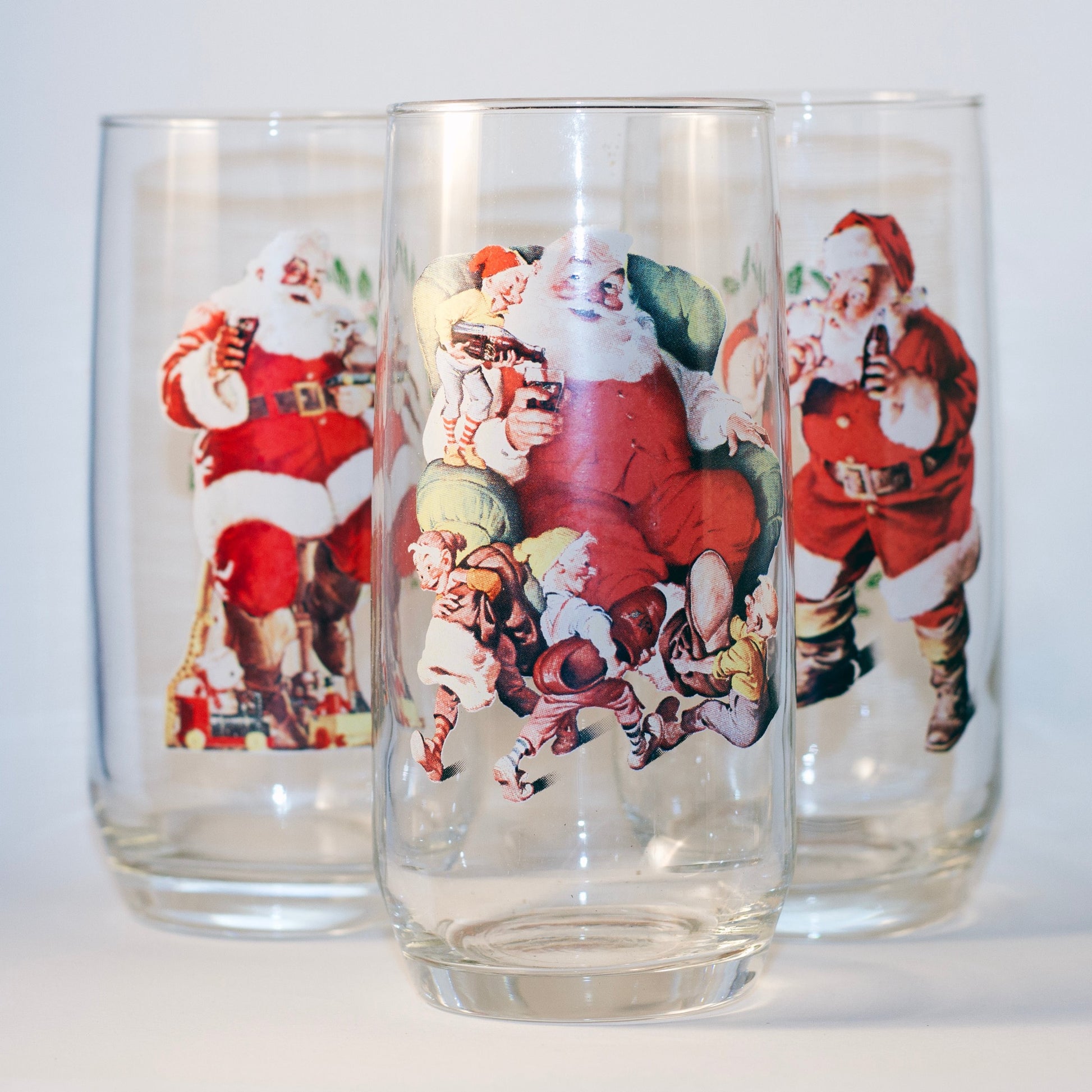 Coca-Cola Haddon Sundblom 1960 SANTA CLAUS Illustrated Glasses | Series 1 | Set of Three (2)