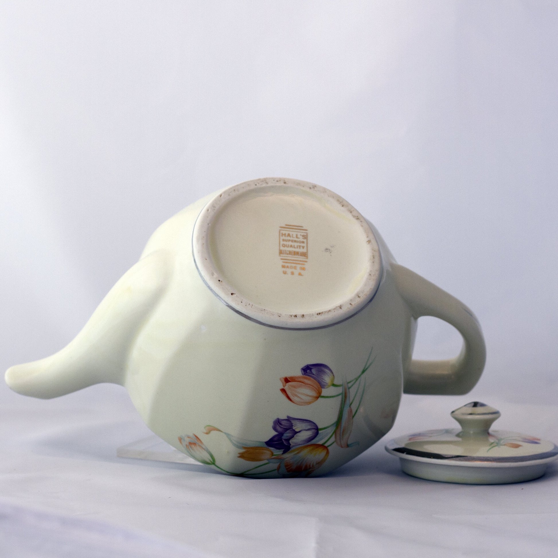 Mid-Century Hall China Tulip Pattern Coffee Pot "Perk" Discontinued Circa 1940s