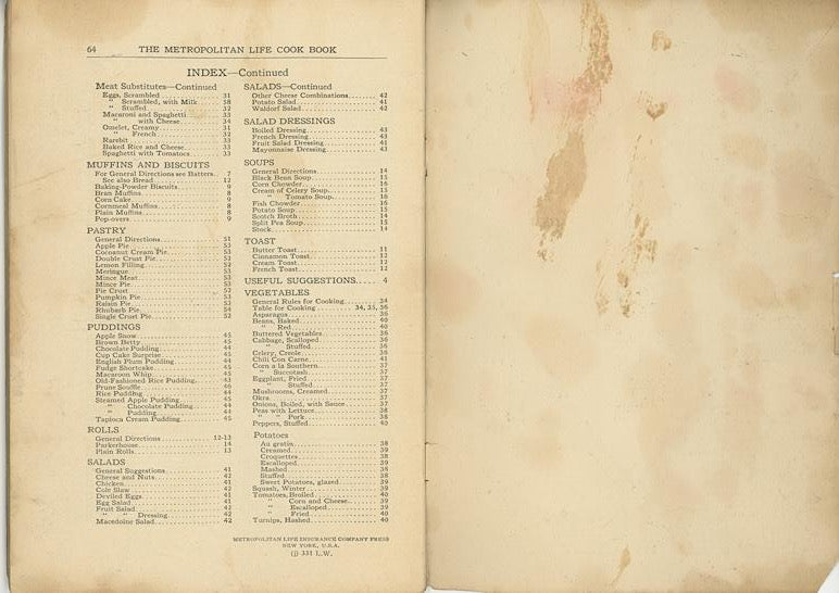 METROPOLITAN LIFE COOK BOOK Recipe Booklet Circa 1925