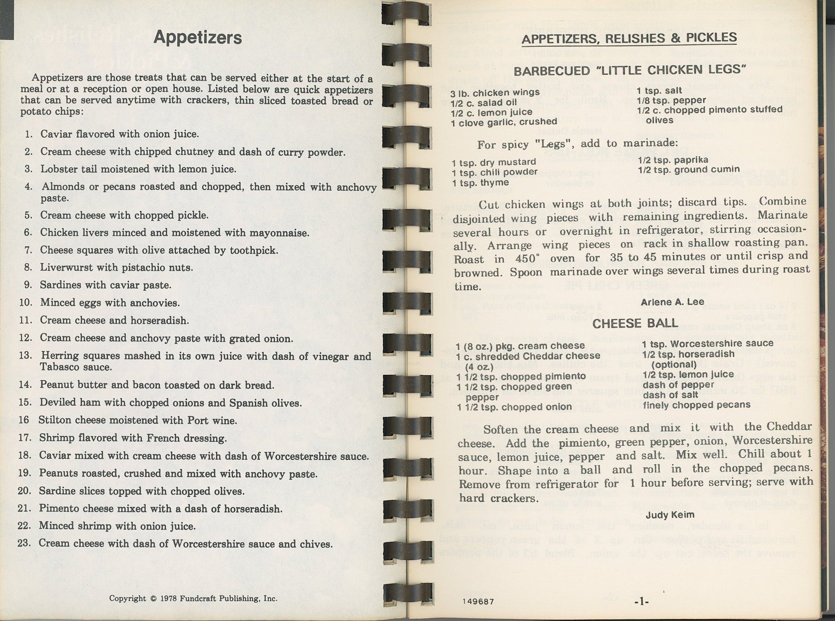CORNUCOPIA, A Collection of Recipes | Winton Forest Church, Forest Park Ohio | Copyright 1978 Sample appetizer recipes