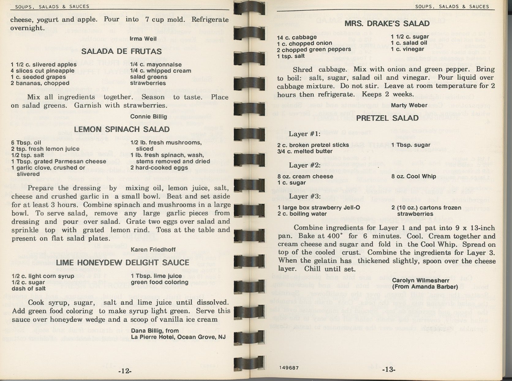 CORNUCOPIA, A Collection of Recipes | Winton Forest Church, Forest Park Ohio | Copyright 1978 Sample salad recipes