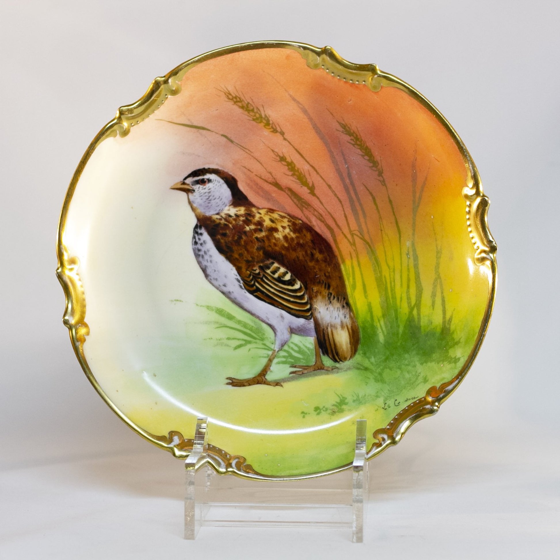 Antique George Borgfeldt Coronet LIMOGES PHEASANT CHARGER PLATE Signed By L. Coudert Made in France Front