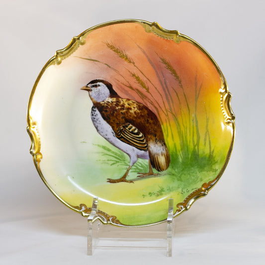 Antique George Borgfeldt Coronet LIMOGES PHEASANT CHARGER PLATE Signed By L. Coudert Made in France Front