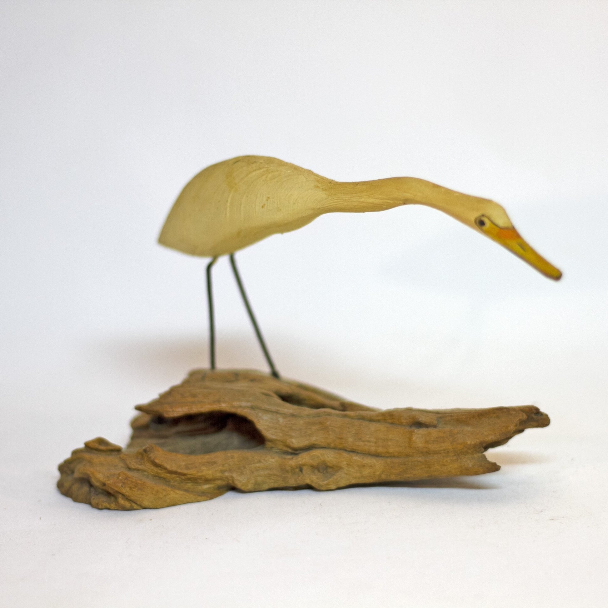 Hand Painted and Carved LONG-NECKED CRANE WOOD SCULPTURE Circa 1980s