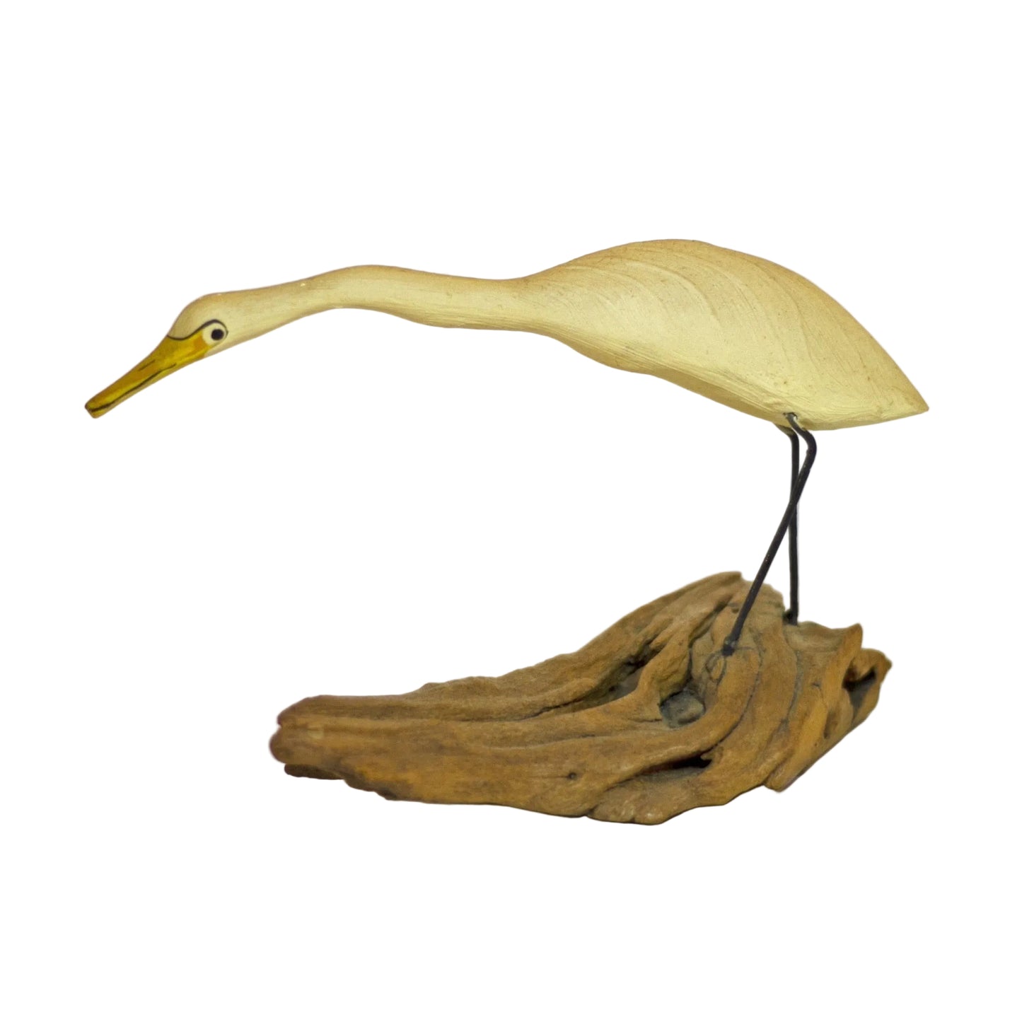 Hand Painted and Carved LONG-NECKED CRANE WOOD SCULPTURE Circa 1980s