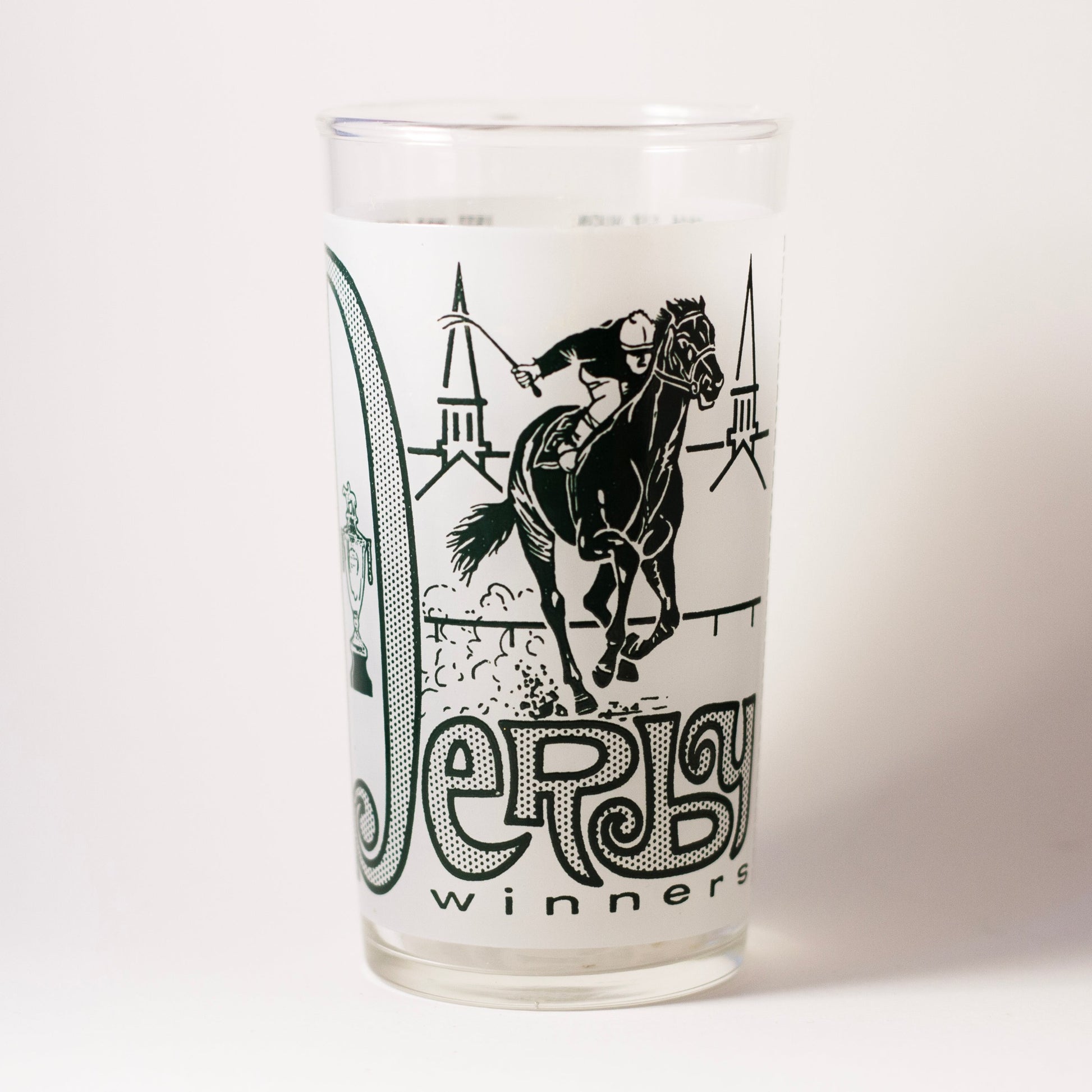 KENTUCKY DERBY Unofficial Bar Glass | Green Frosted Big D | 1967 - 1968