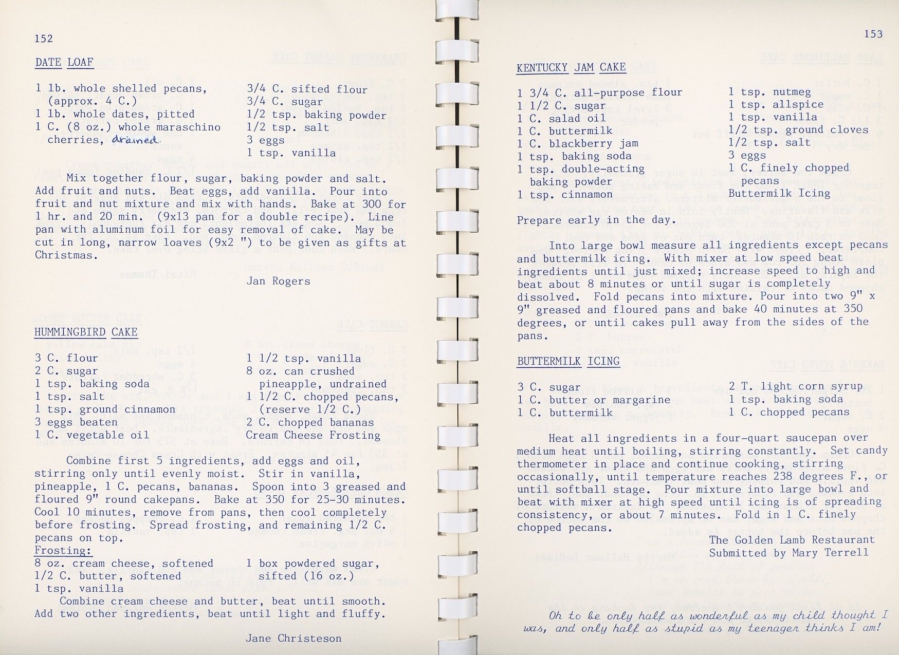 DIVINELY DELICIOUS | Armstrong Chapel United Methodist Church | Village of Indian Hill Ohio | Copyright 1984 Hummingbird Cake Recipe