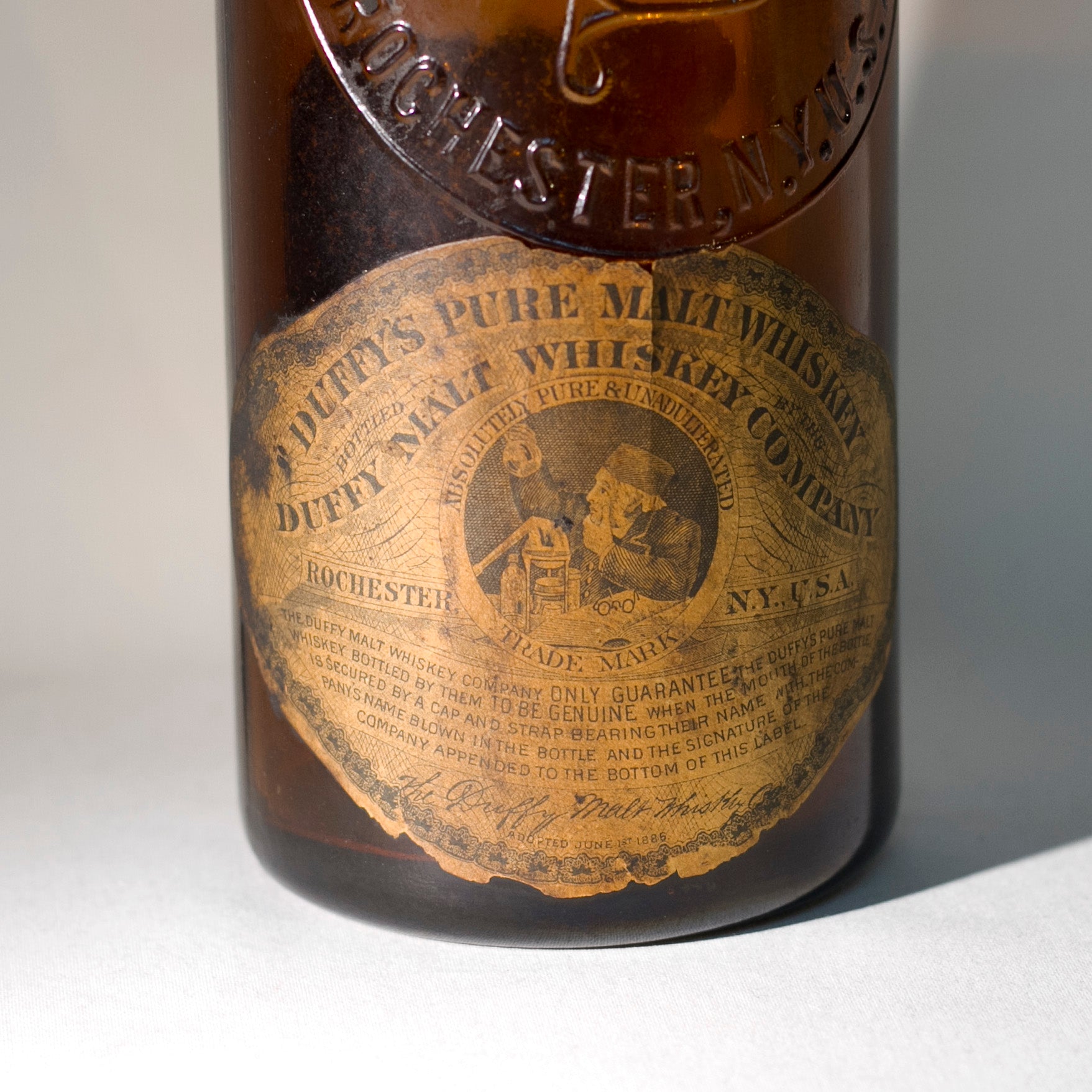 Amber Glass DUFFY'S PURE MALT WHISKEY Bottle With Original Duffy Paper Labels Circa 1910