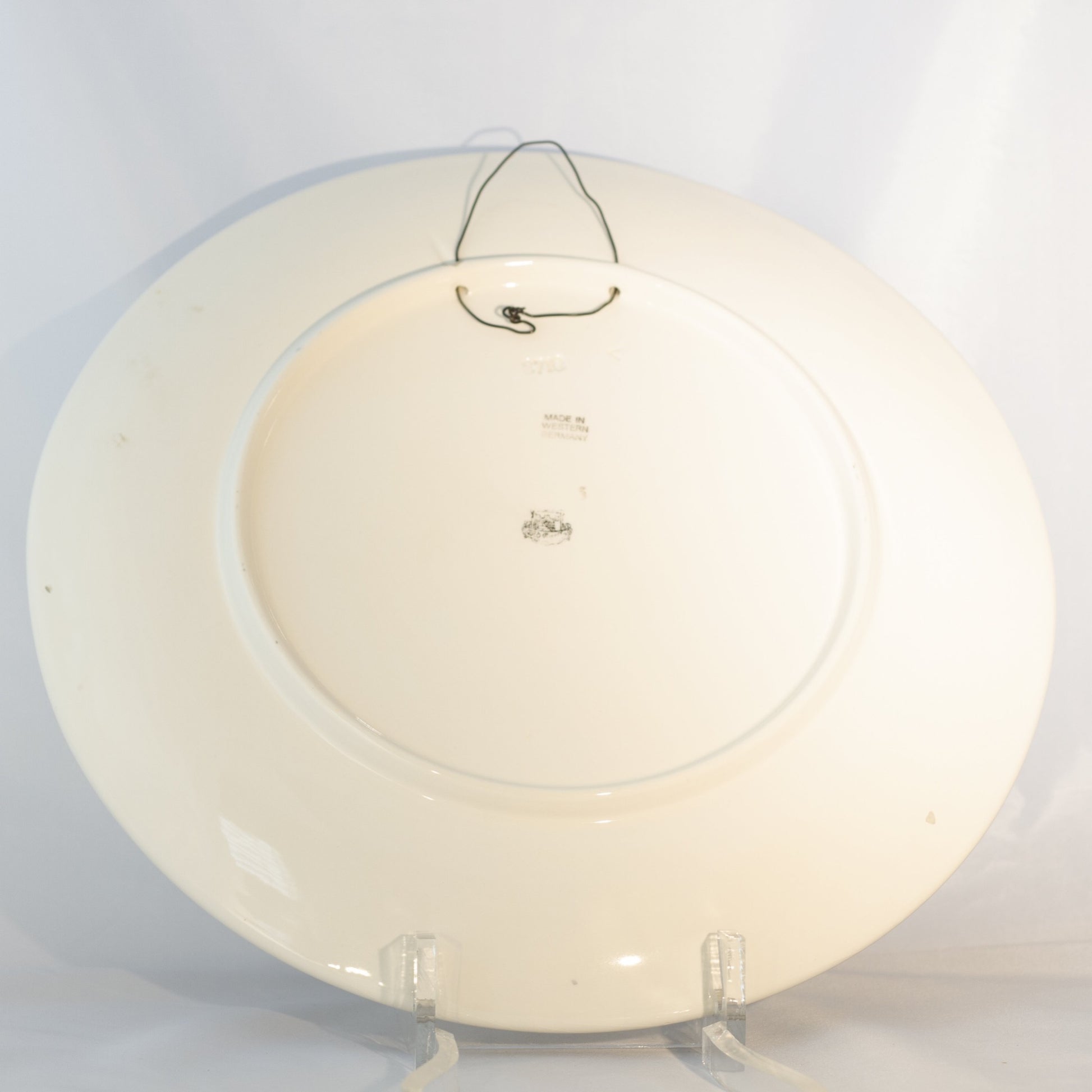 GERMANY CERAMIC 13" PLATE Hand Painted Snowy Farm Scene Circa 1950s