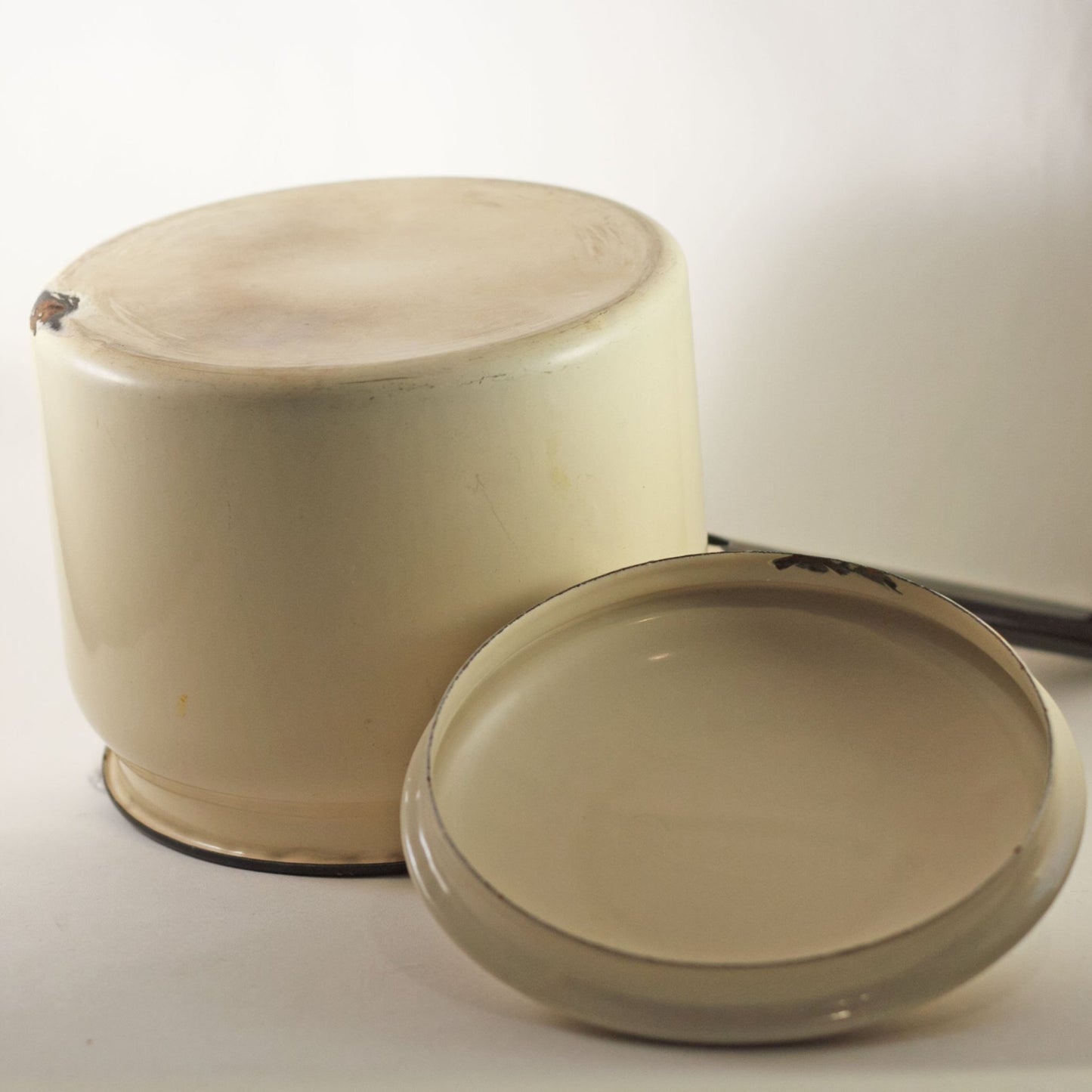 ENAMELWARE DOUBLE BOILER Beige with Black Handles Circa 1940s
