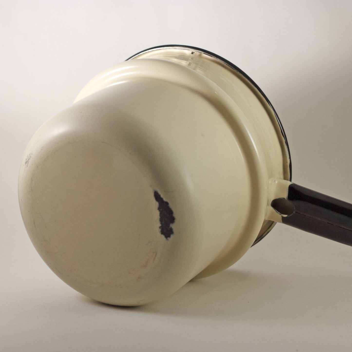 ENAMELWARE DOUBLE BOILER Beige with Black Handles Circa 1940s