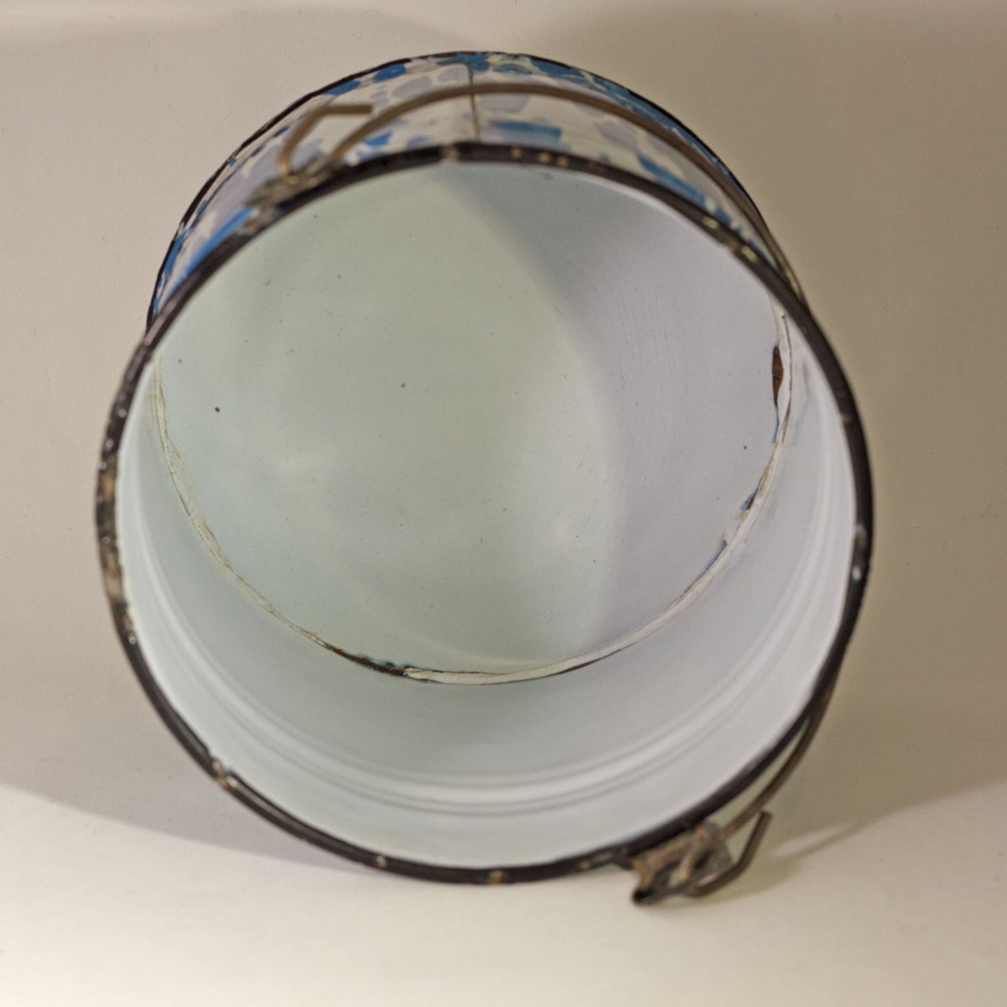 WATER BUCKET with Bright Blue and White Swirl Black Trim Circa 1880 - 1920