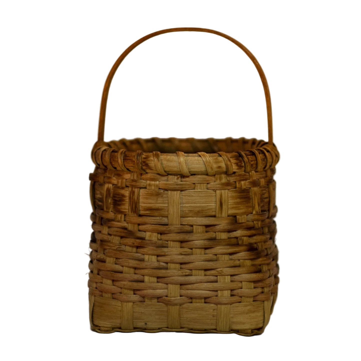 Handmade WOOD SPLINT WOVEN BASKET Marked 1992