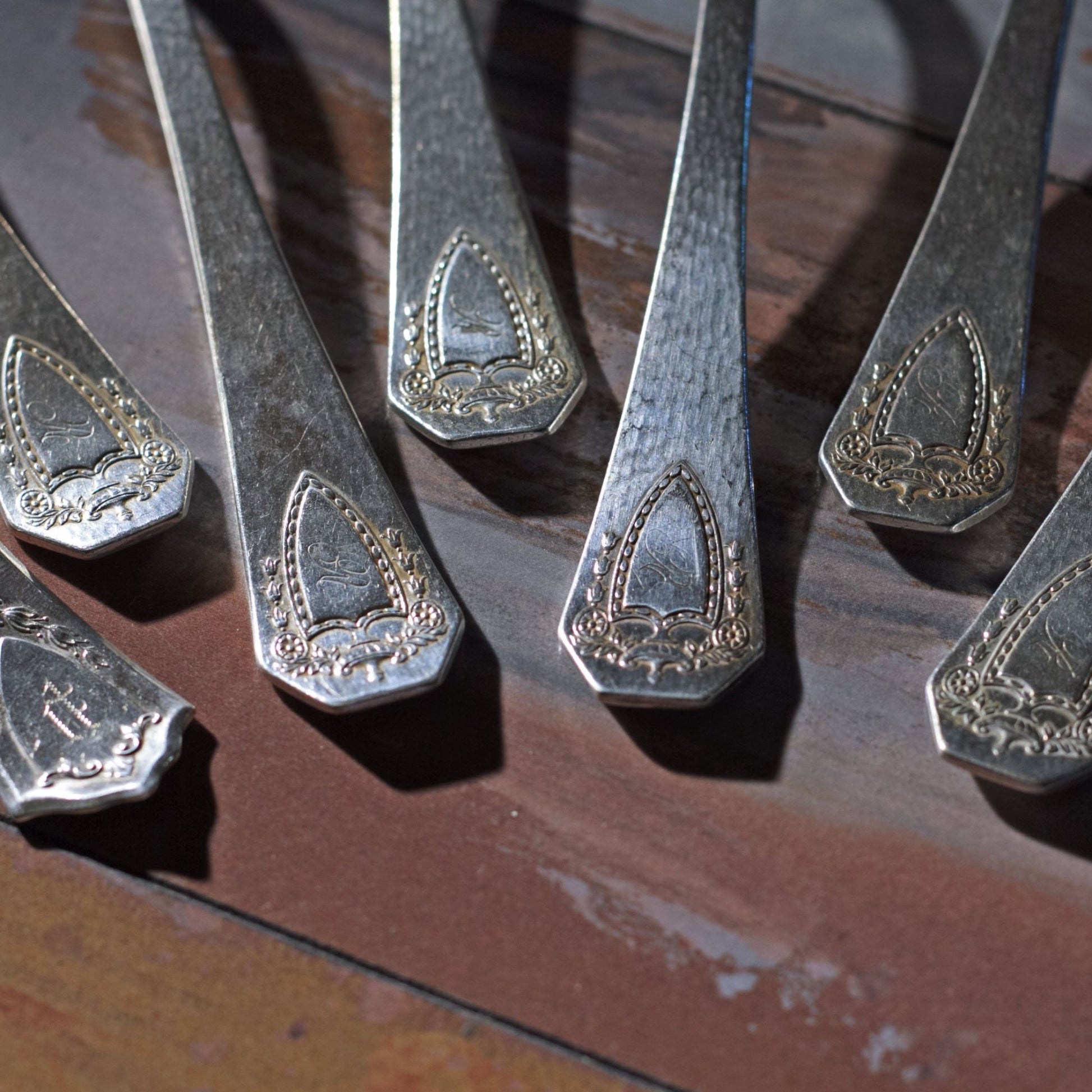 HERALDIC SILVER PLATE SERVING SPOONS by Rogers Brothers Set of Six (6)
