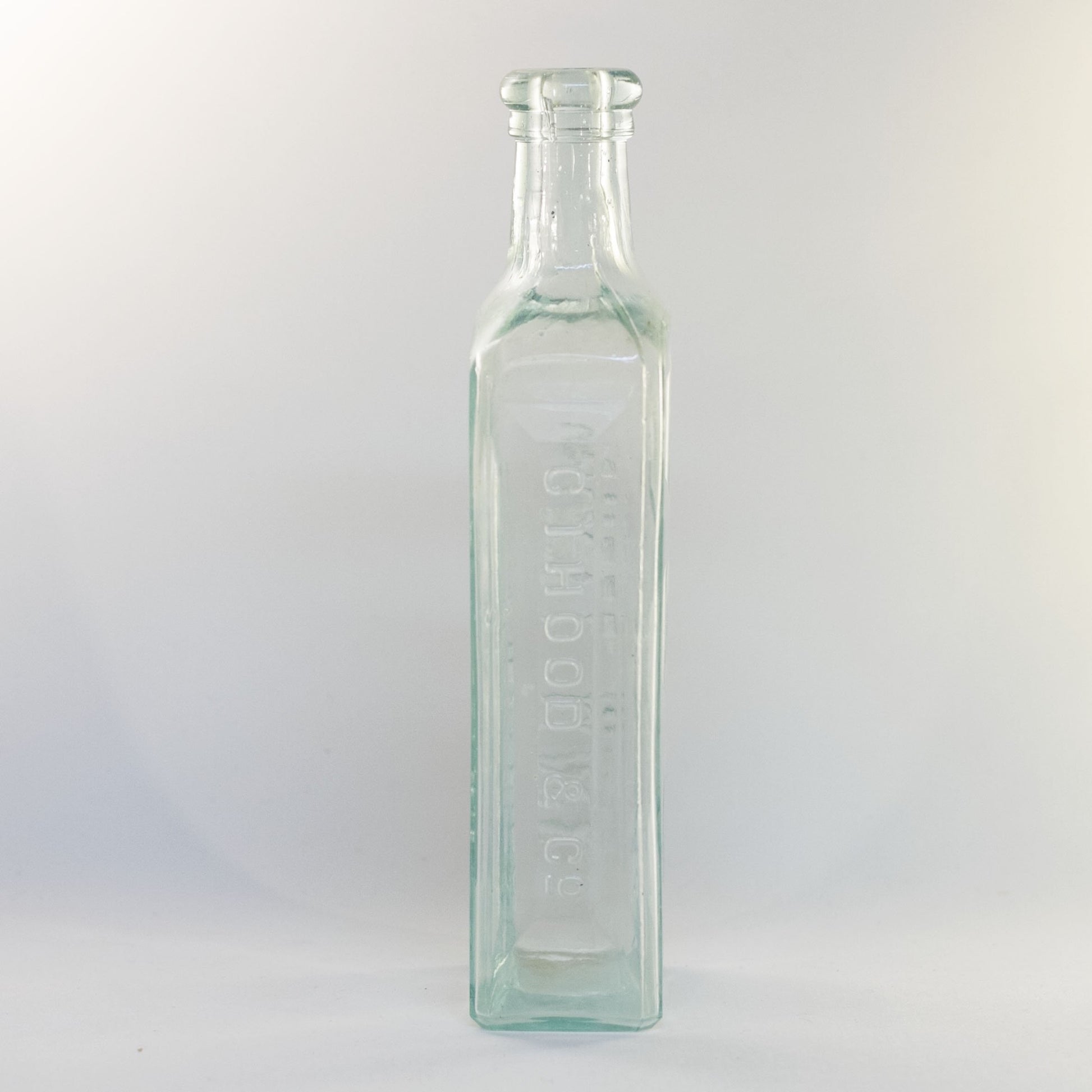 HOOD'S SARSAPARILLA APOTHECARIES Aqua Glass Bottle Lowell Massachusetts Circa 1878 - 1922