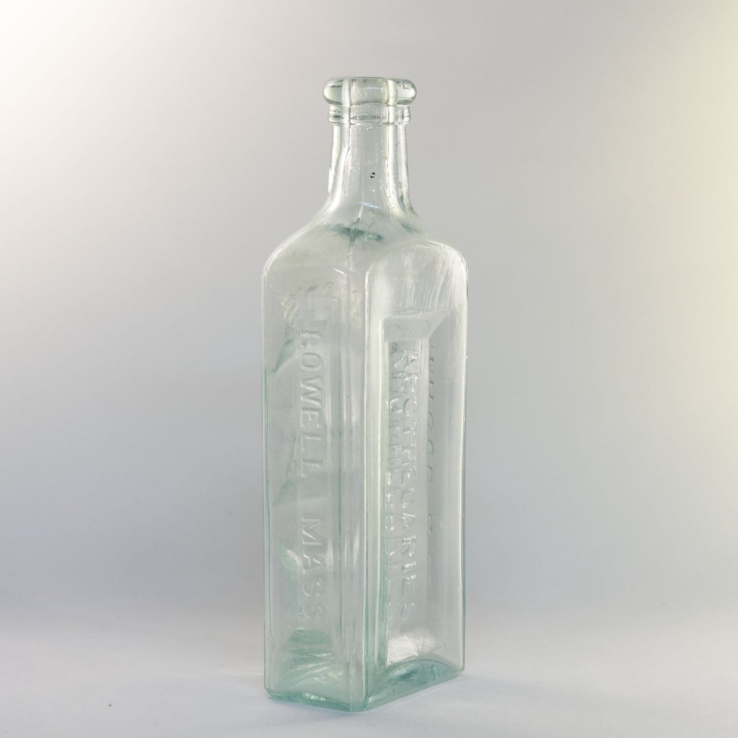 HOOD'S SARSAPARILLA APOTHECARIES Aqua Glass Bottle Lowell Massachusetts Circa 1878 - 1922