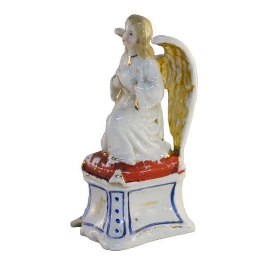 Antique Porcelain PRAYING ANGEL Kneeling in Meditation Figurine Damaged