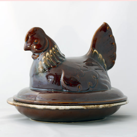 CHICKEN SERVER WITH COVER Hull House 'n Garden Mirror Brown "Drip" Circa Late 1960s to 1986