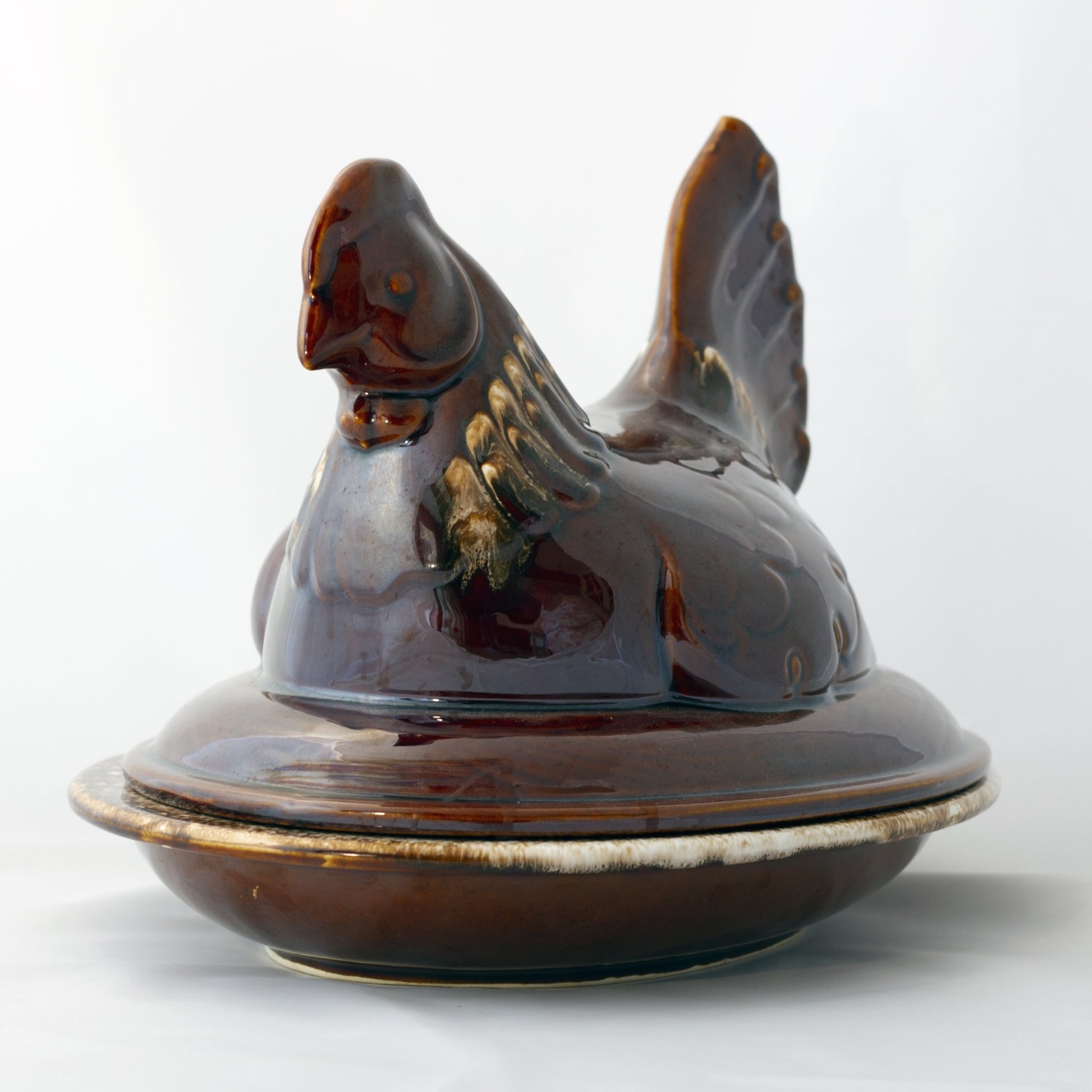 CHICKEN SERVER WITH COVER Hull House 'n Garden Mirror Brown "Drip" Circa Late 1960s to 1986 (2)