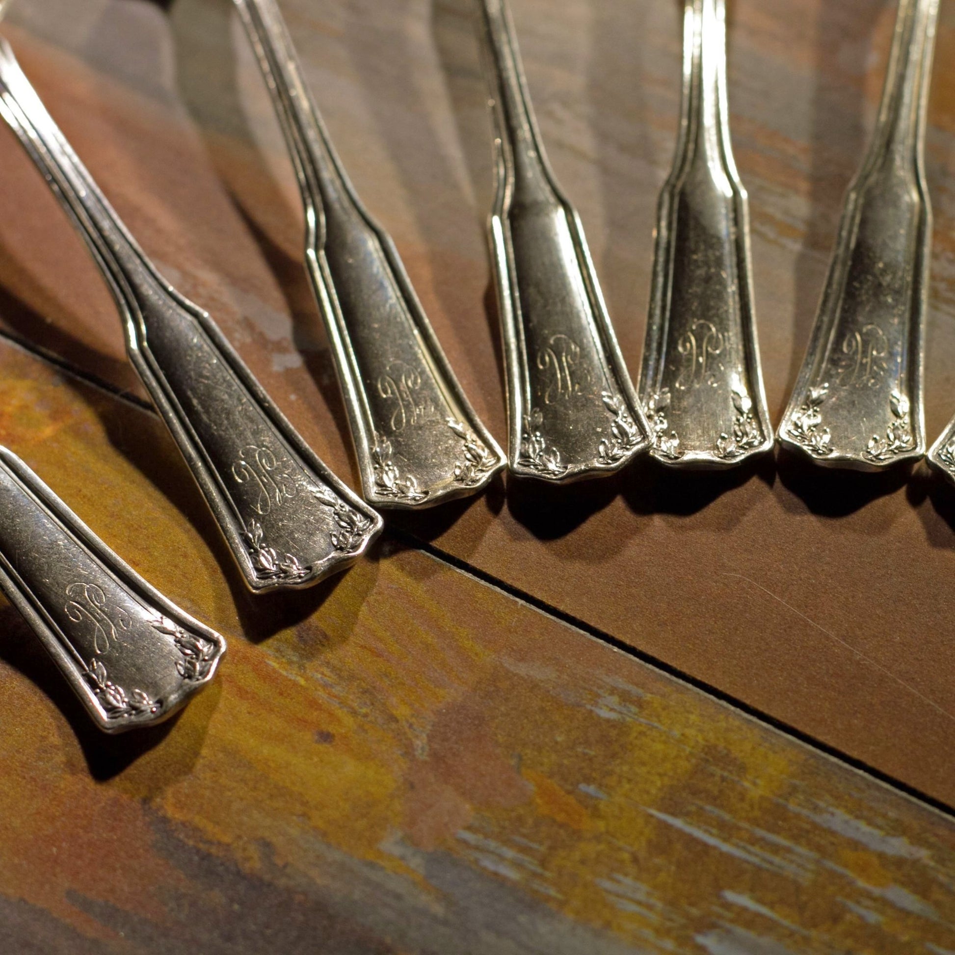 LAUREL SILVER PLATE TEASPOONS by 1835 R. Wallace Silver Lot of Ten (10)