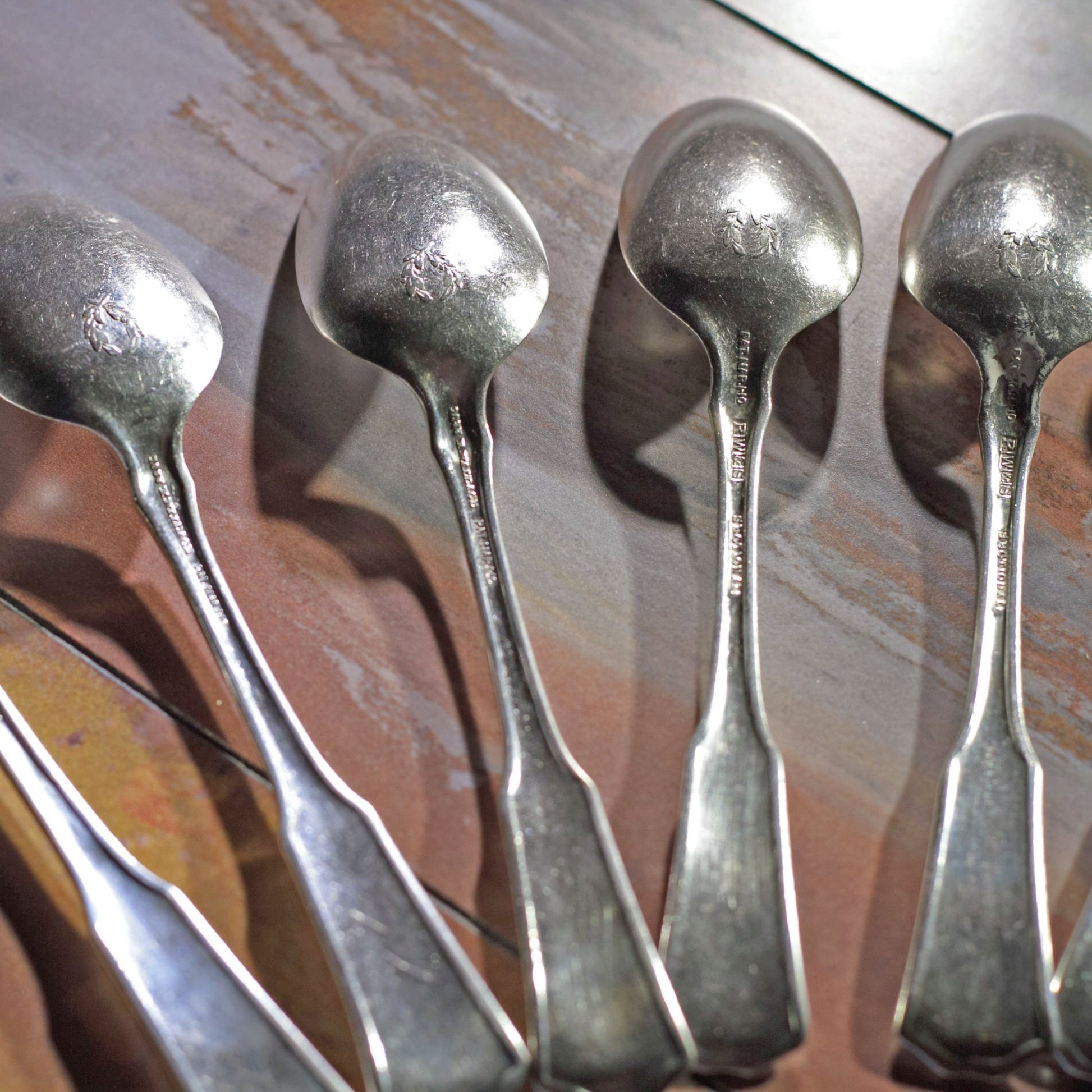 LAUREL SILVER PLATE TEASPOONS by 1835 R. Wallace Silver Lot of Ten (10)