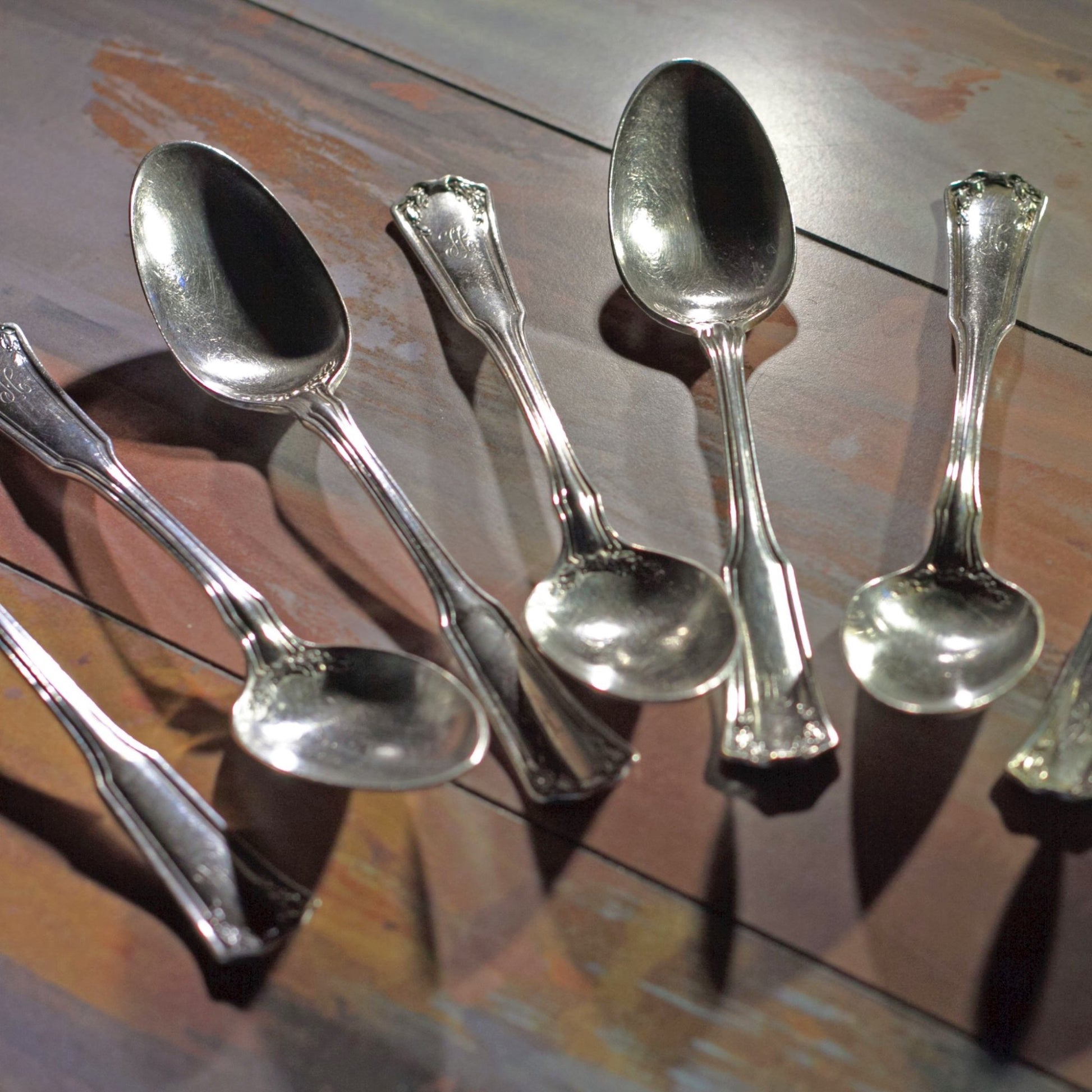 LAUREL SILVER PLATE TEASPOONS by 1835 R. Wallace Silver Lot of Ten (10)