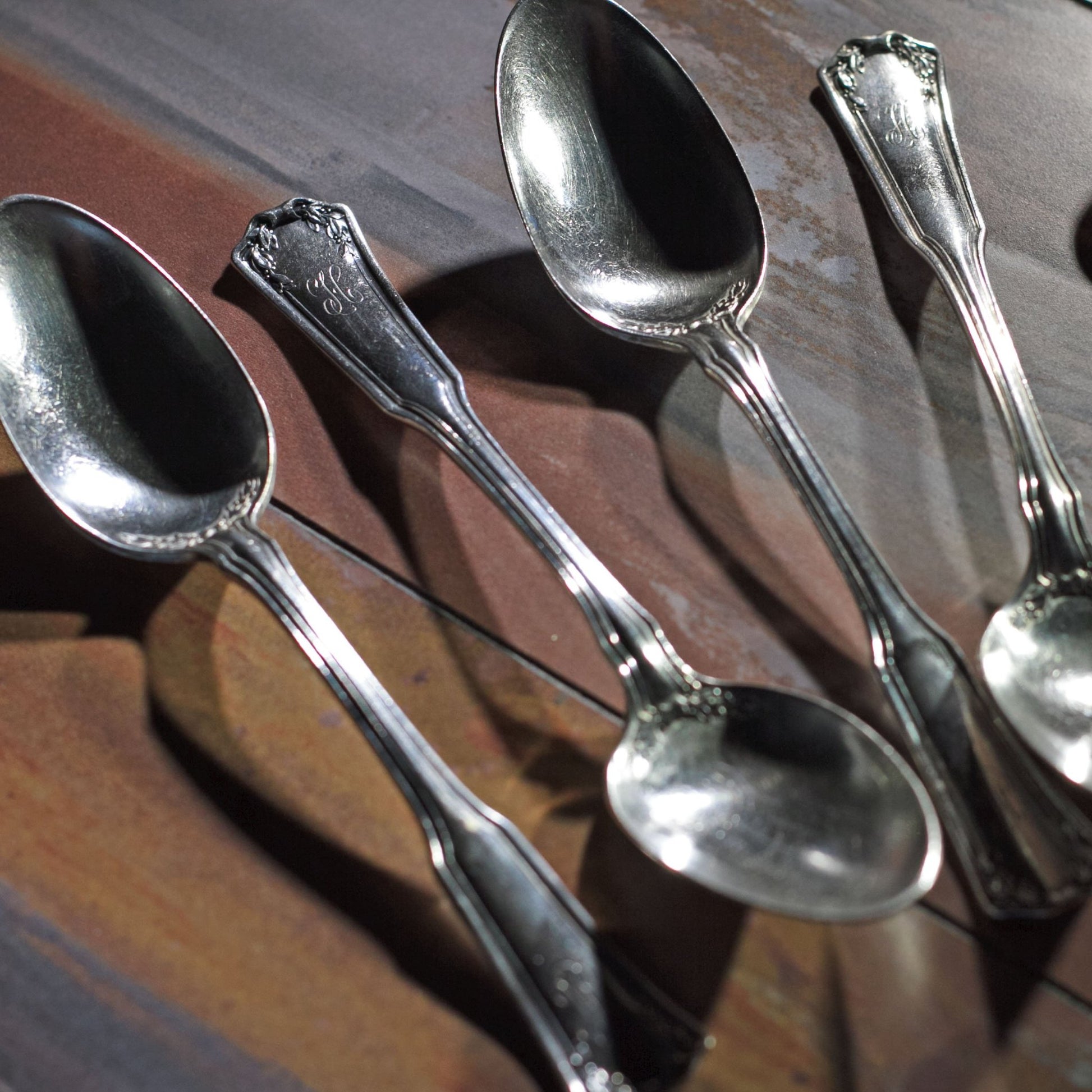 LAUREL SILVER PLATE TEASPOONS by 1835 R. Wallace Silver Lot of Ten (10)