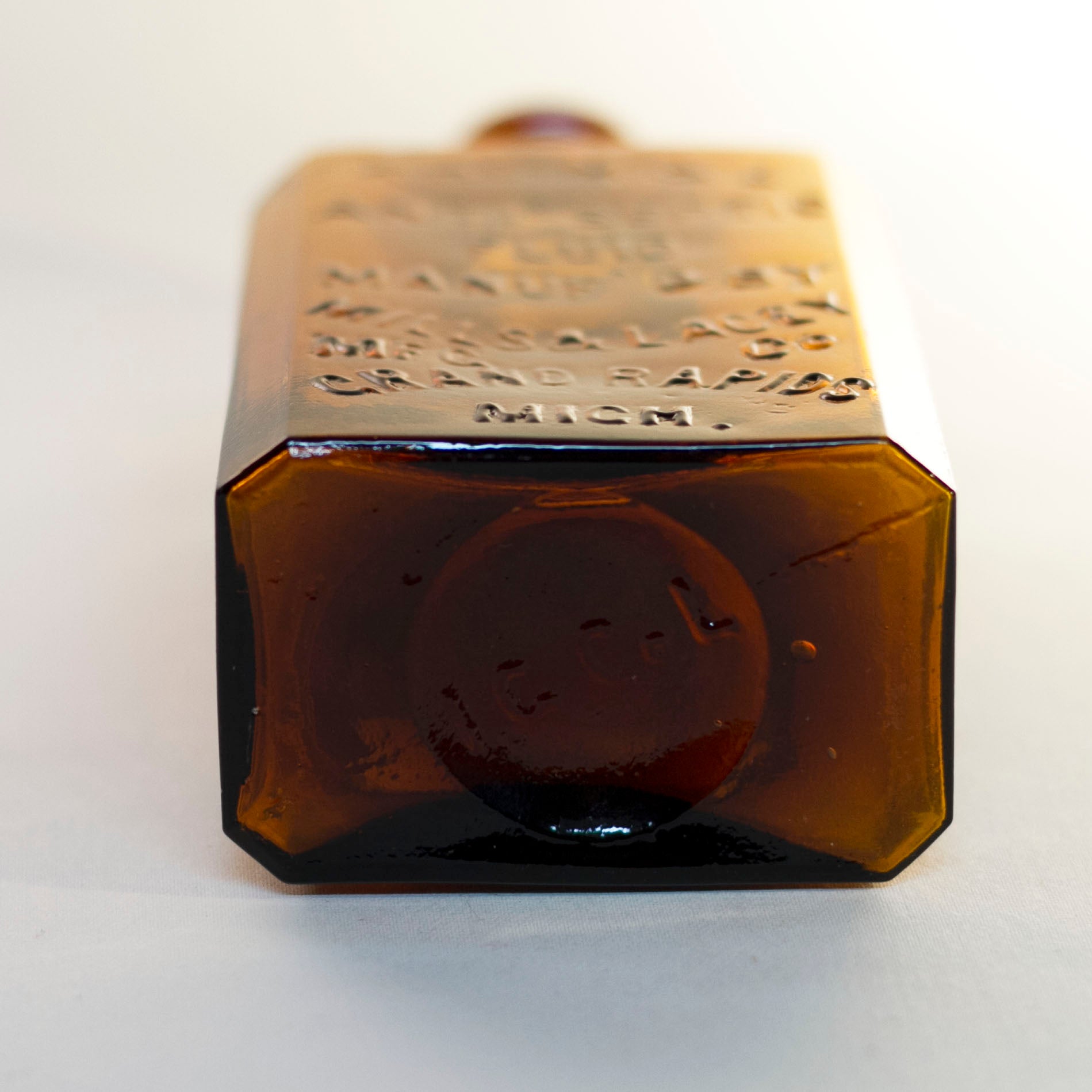 Antique Amber Glass M & L ANTI-SEPTIC Fluid Bottle for Embalming by Mills & Lacey Circa 1880s