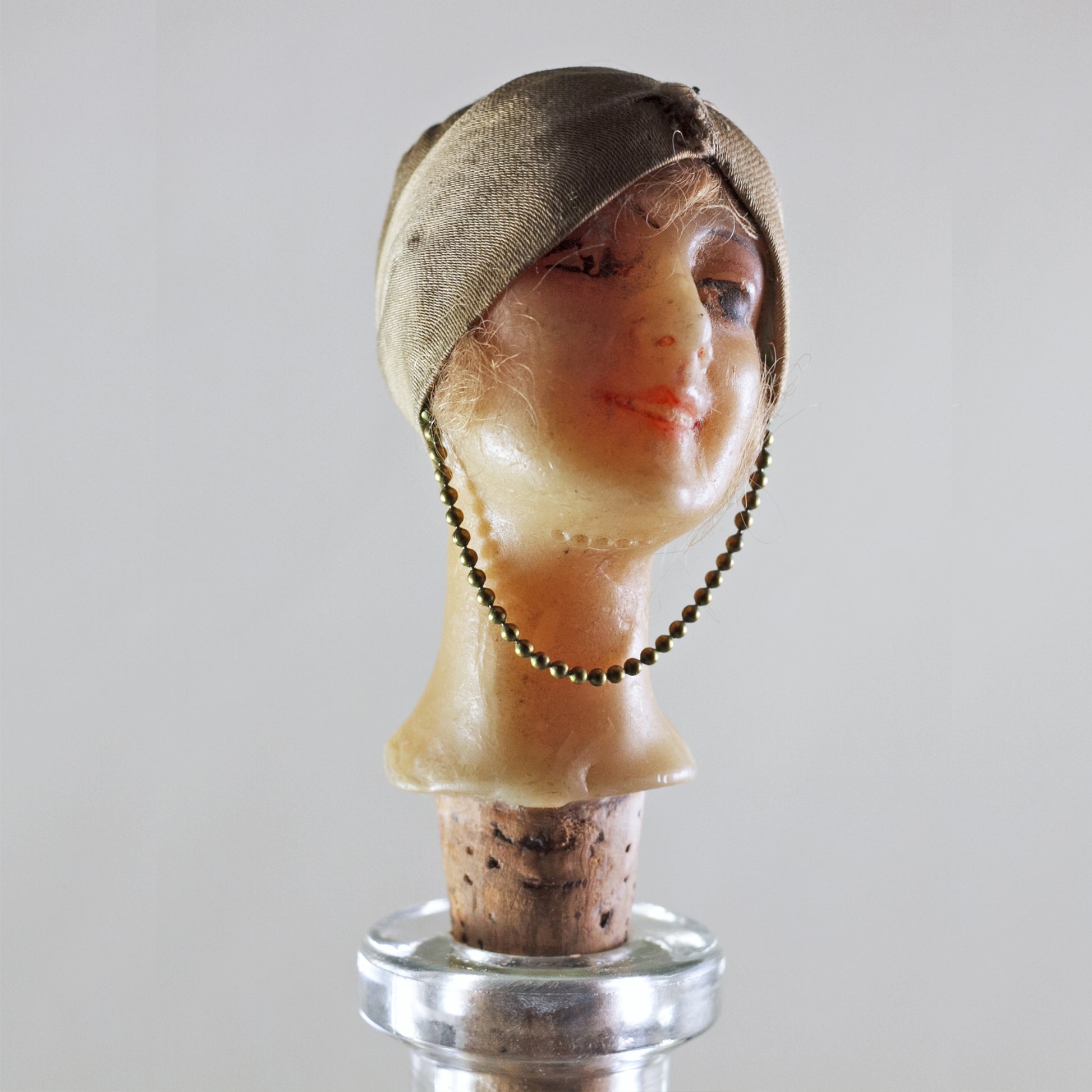 FRENCH MANNEQUIN HEAD Bottle Stopper Art Deco Circa 1920s RARE