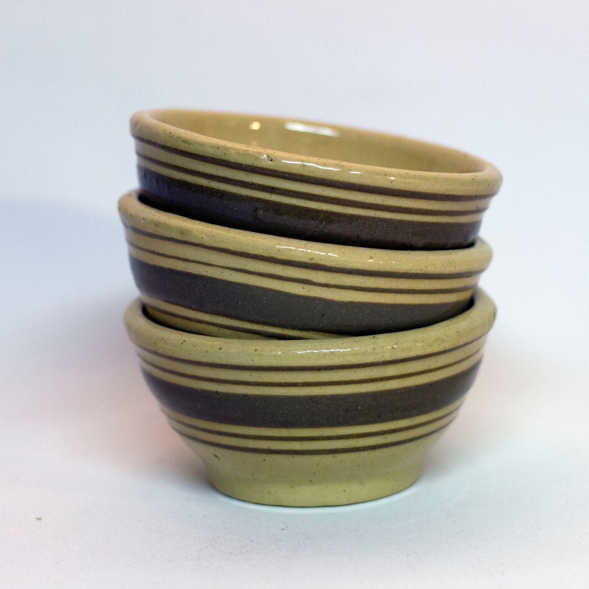 American YELLOWWARE SMALL BANDED BOWLS Set of Three (3) Circa Late 19th to Early 20th Century (1)