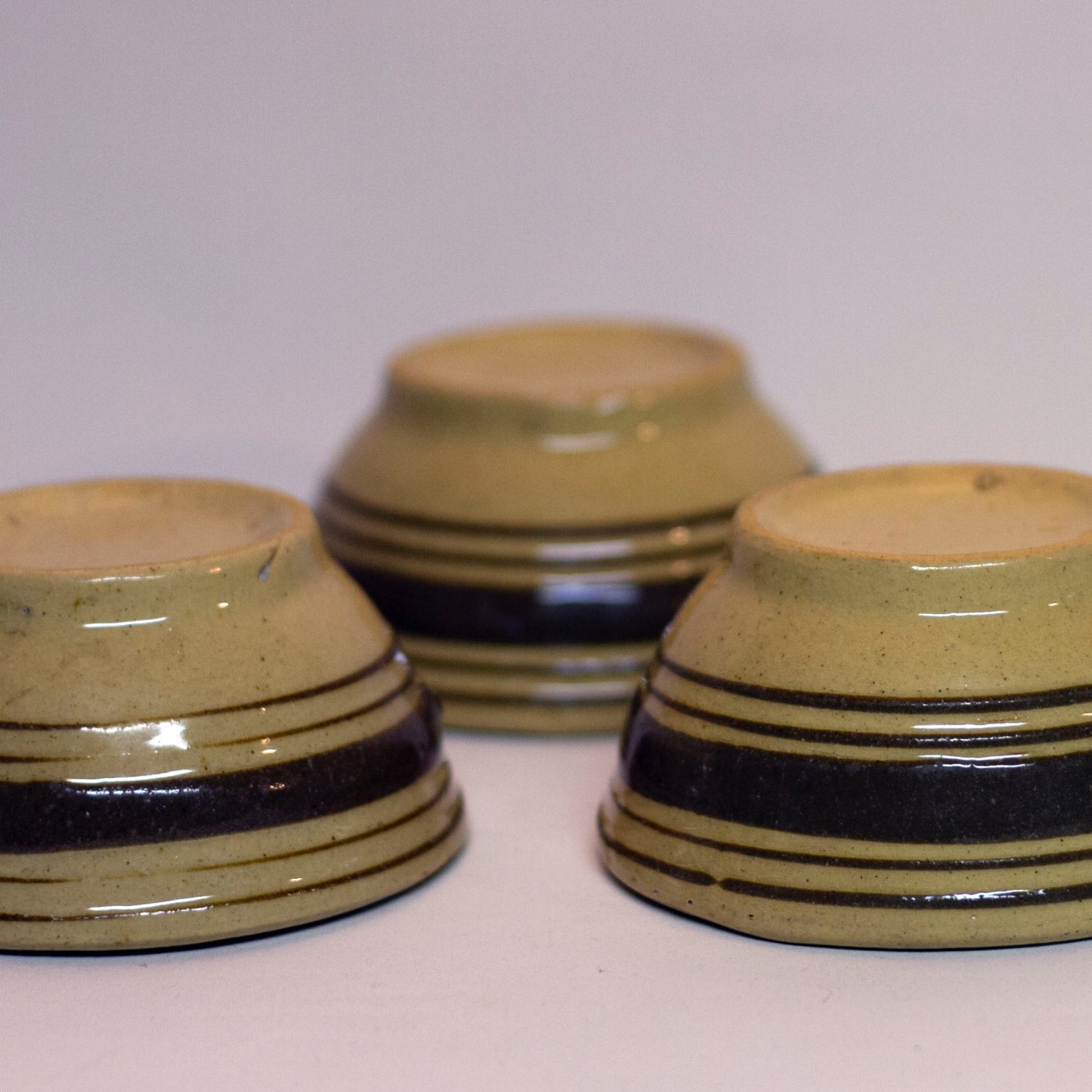 American YELLOWWARE SMALL BANDED BOWLS Set of Three (3) Circa Late 19th to Early 20th Century (4)