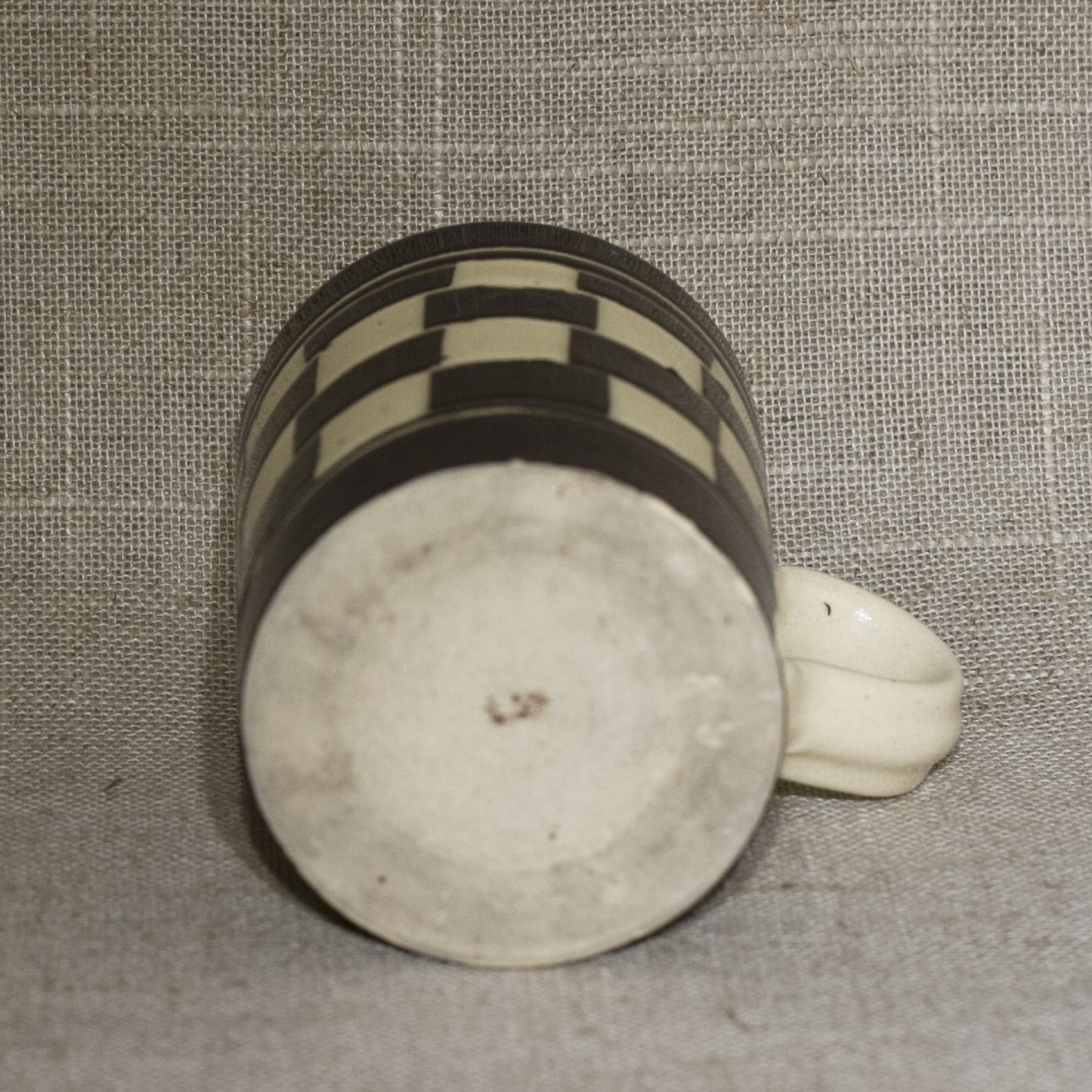 Antique English MOCHA WARE Brown and Cream Checkerboard Pattern Mug Circa Early 19th Century