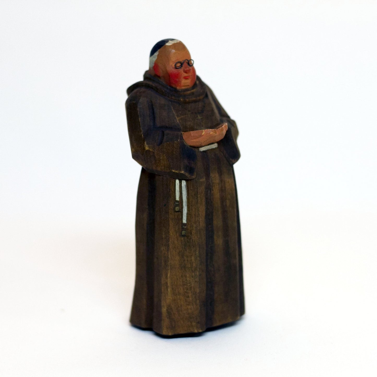 Vintage WOOD FRANCISCAN FRIAR Wearing Wire Glasses Saint Francis of Assisi