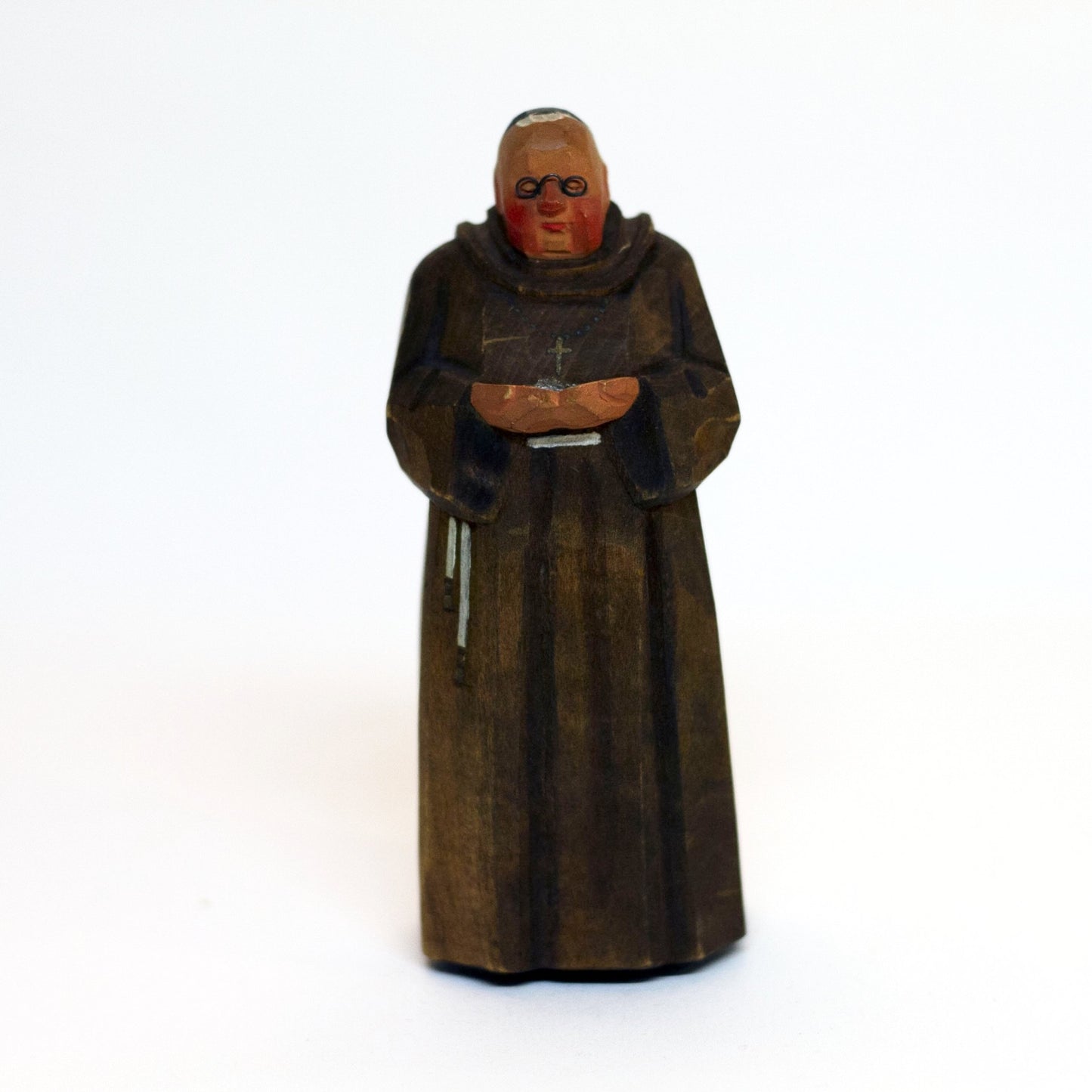 Vintage WOOD FRANCISCAN FRIAR Wearing Wire Glasses Saint Francis of Assisi