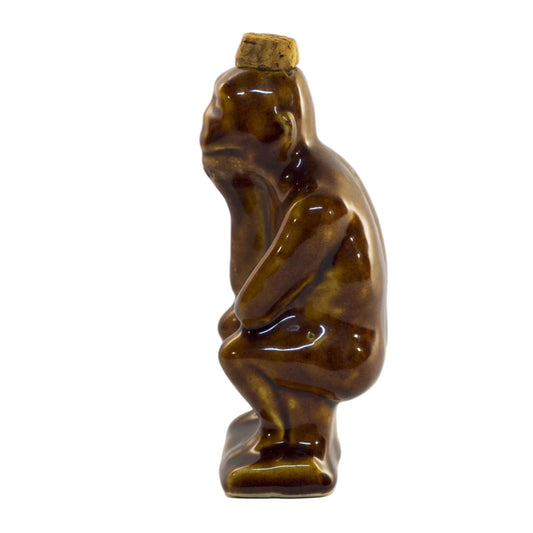 Early ART POTTERY Brown Glazed Bottle SITTING or THINKING MONKEY