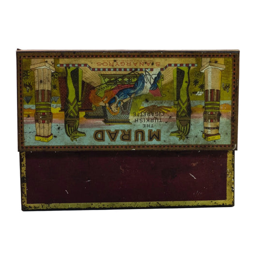 MURAD THE TURKISH CIGARETTE TIN Early Orientalist Themed Lithograph Produced by S. Anargyros Circa Early 1900s