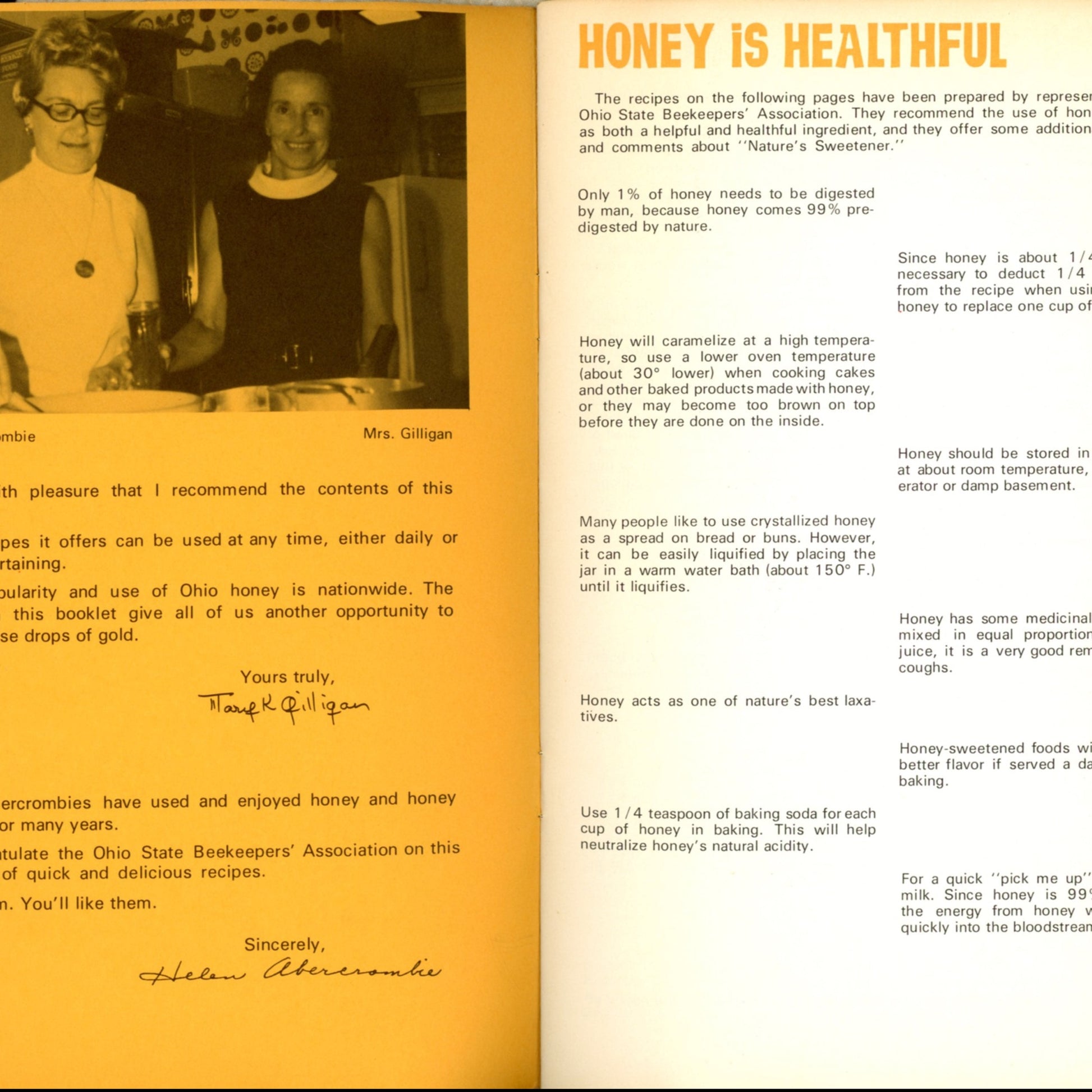 DROPS OF GOLD Ohio Honey Recipe Pamphlet Circa 1972