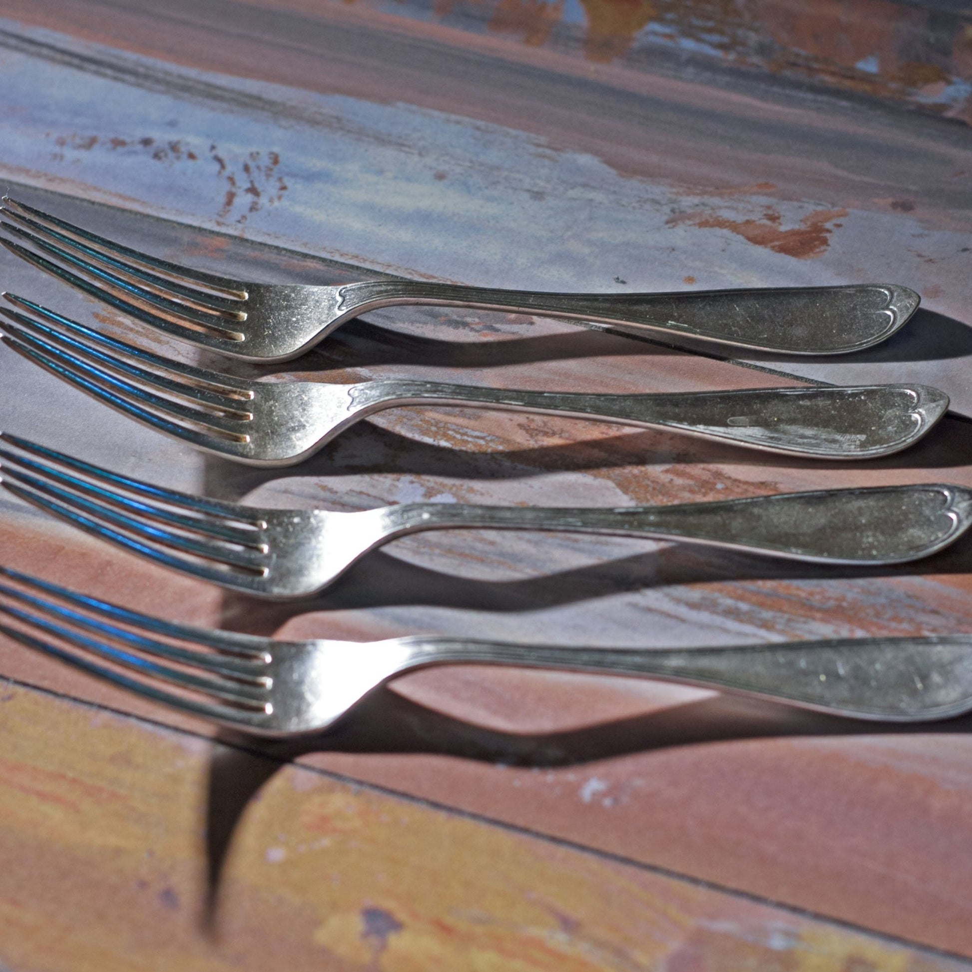 OVAL THREAD SILVER PLATE FORKS by Rogers and Brothers Lot of Six (6)