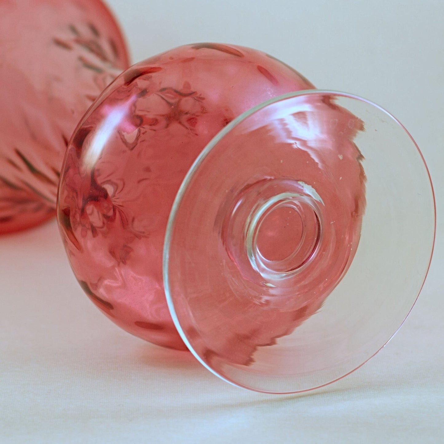 PILGRIM CRANBERRY GLASS Pair of Vintage Footed Vases