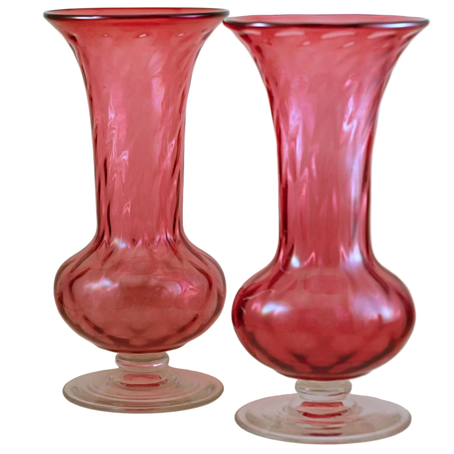 PILGRIM CRANBERRY GLASS Pair of Vintage Footed Vases
