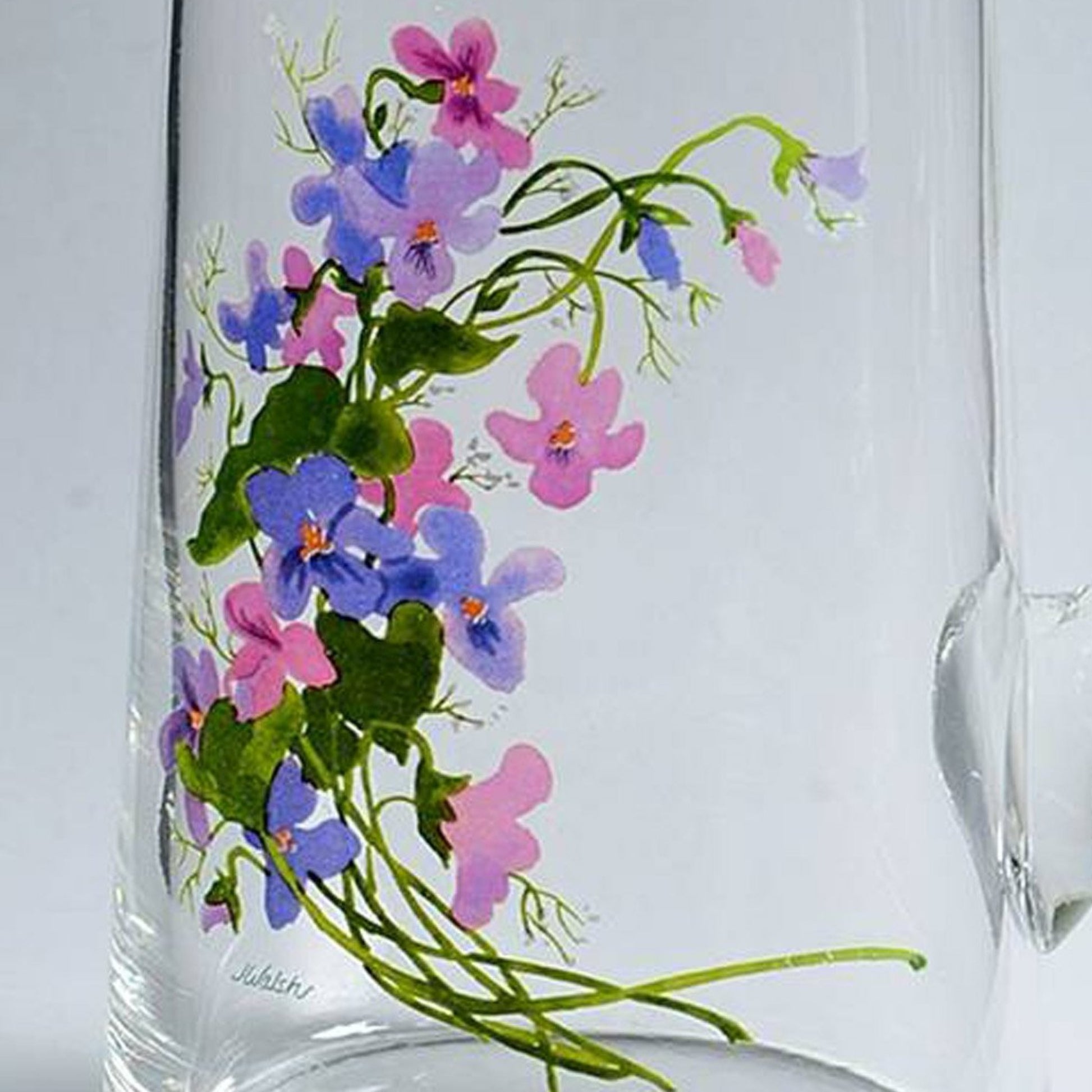 WILD VIOLETS COLLECTION By Avon Hand Painted Crystal Lemonade Pitcher Made in France 22K Gold