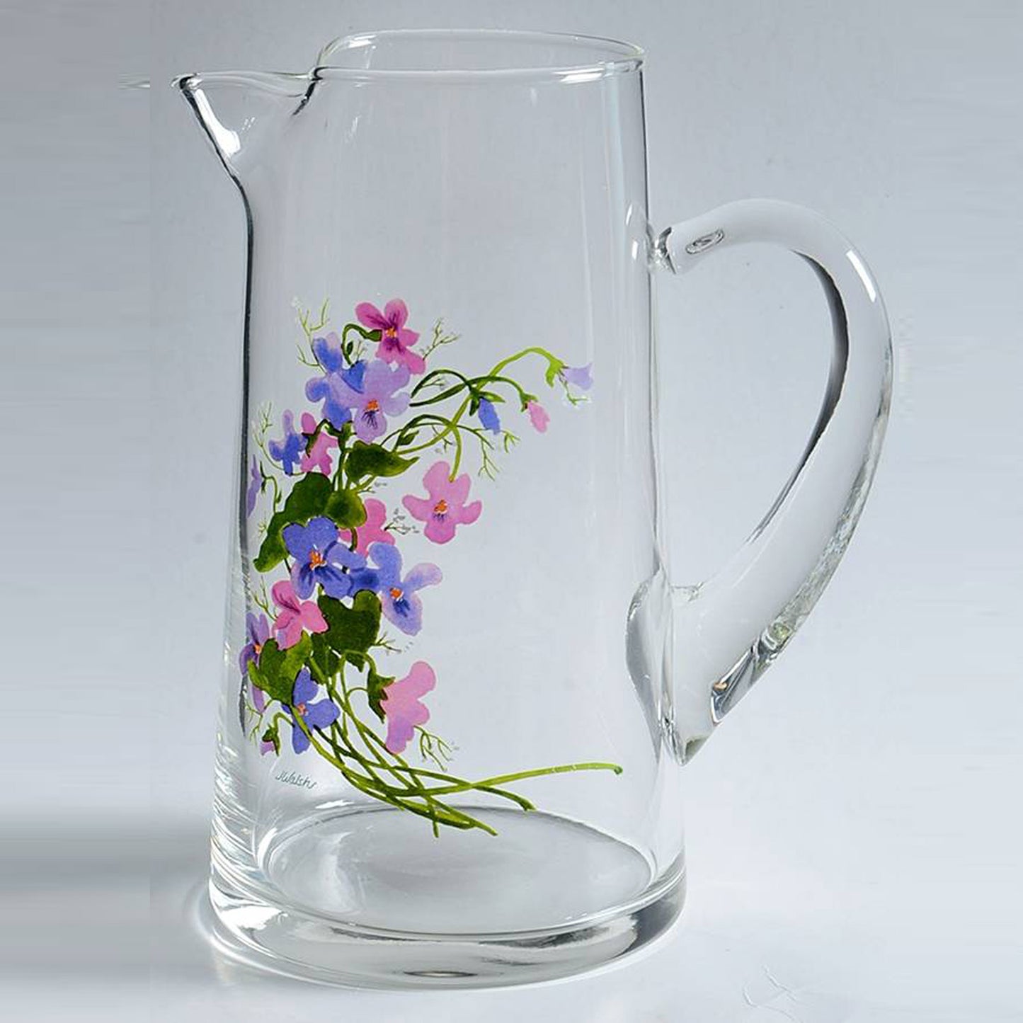 WILD VIOLETS COLLECTION By Avon Hand Painted Crystal Lemonade Pitcher Made in France 22K Gold
