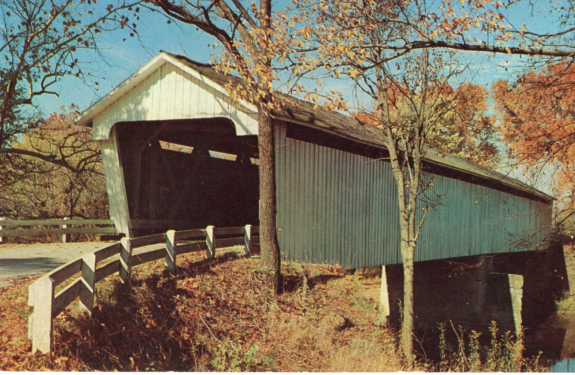 Sugar Creek Covered Bridge DARLINGTON INDIANA Vintage Postcard