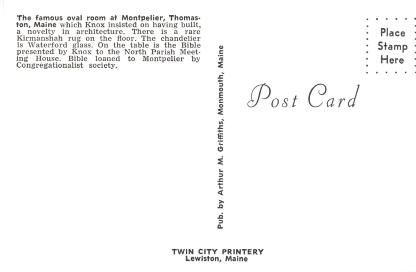 Montpelier Knox Mansion Oval Room THOMASTON MAINE Vintage Postcard ©1970's