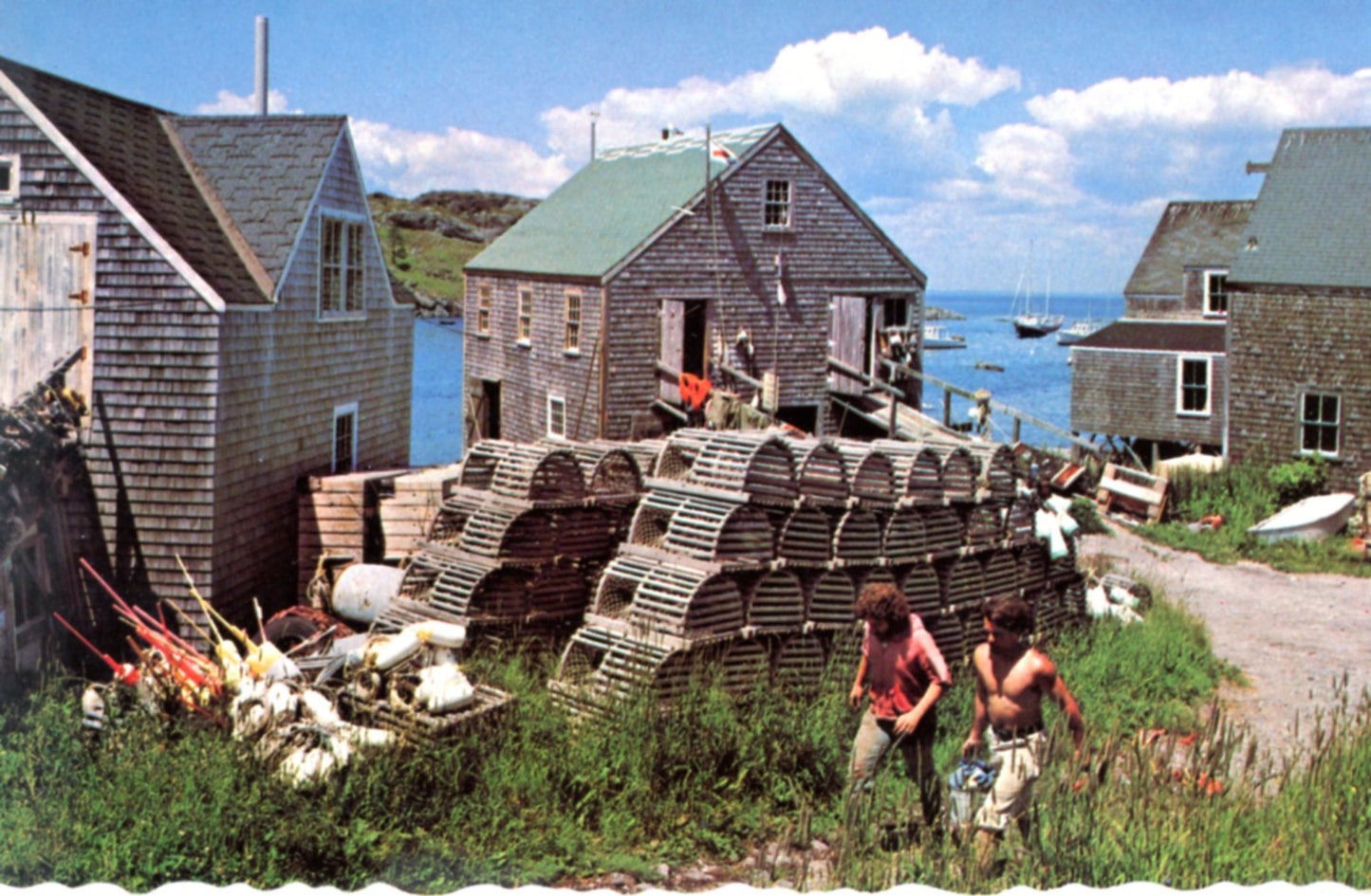 Typical Fishing Village MONHEGAN, MAINE COAST Vintage Postcard 1970's Front