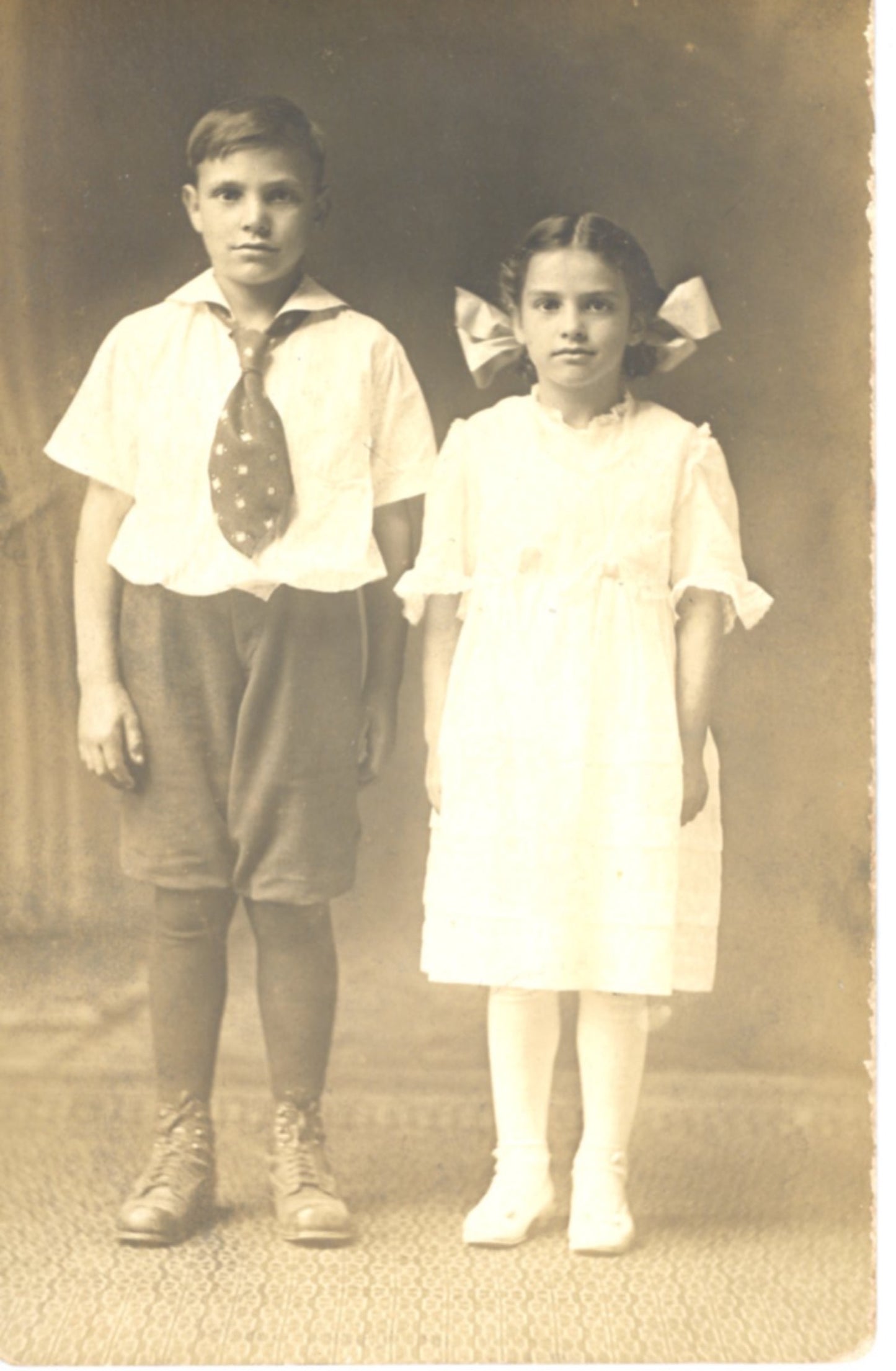Portrait Photograph of Siblings Lawrence Ralph and Hazel Lucille McConnell Antique Real Photo Postcard Circa 1920s